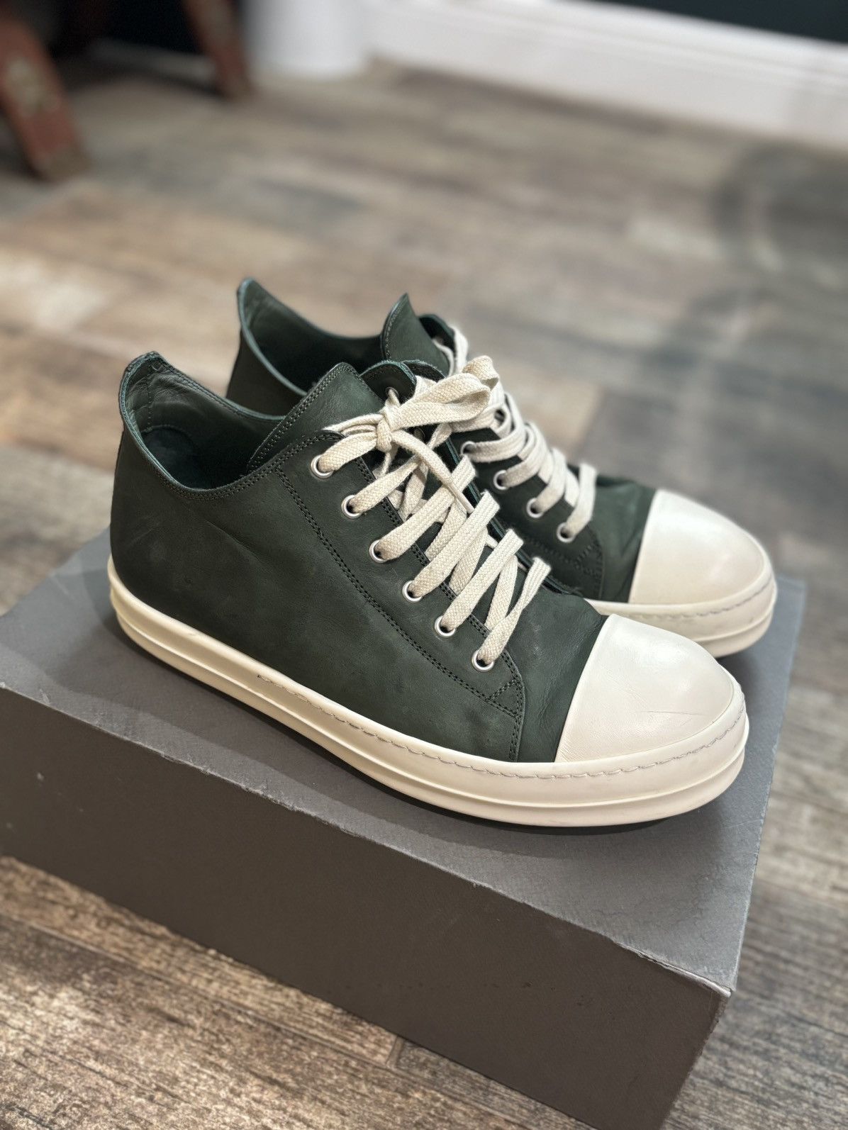 Rick Owens Mainline Green Waxed Leather Ramones Low Size US 10 / EU 43 - 1 Thumbnail