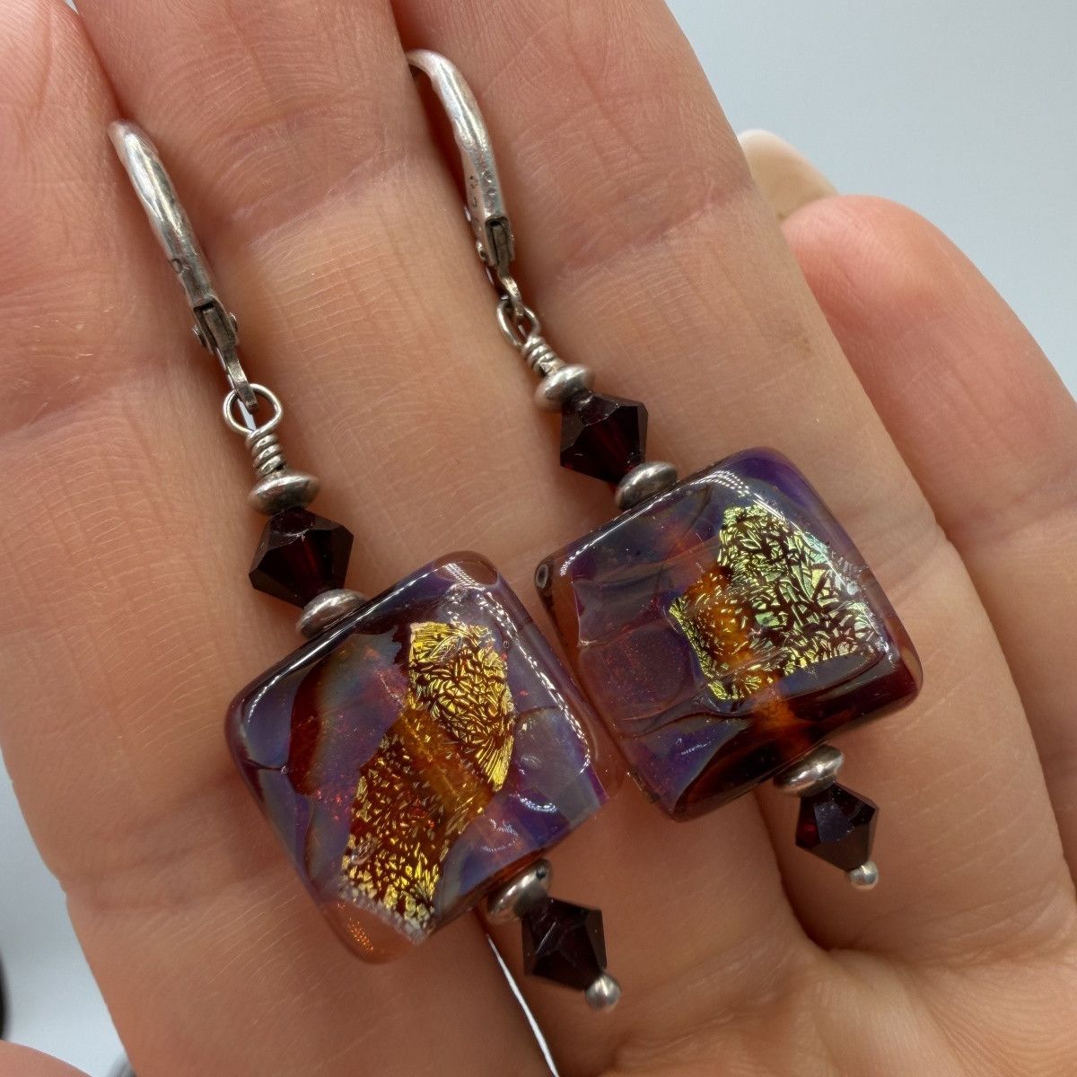 Vintage Vintage Murano Glass 925 Sterling Silver Earrings Dangle Size ONE SIZE - 1 Thumbnail