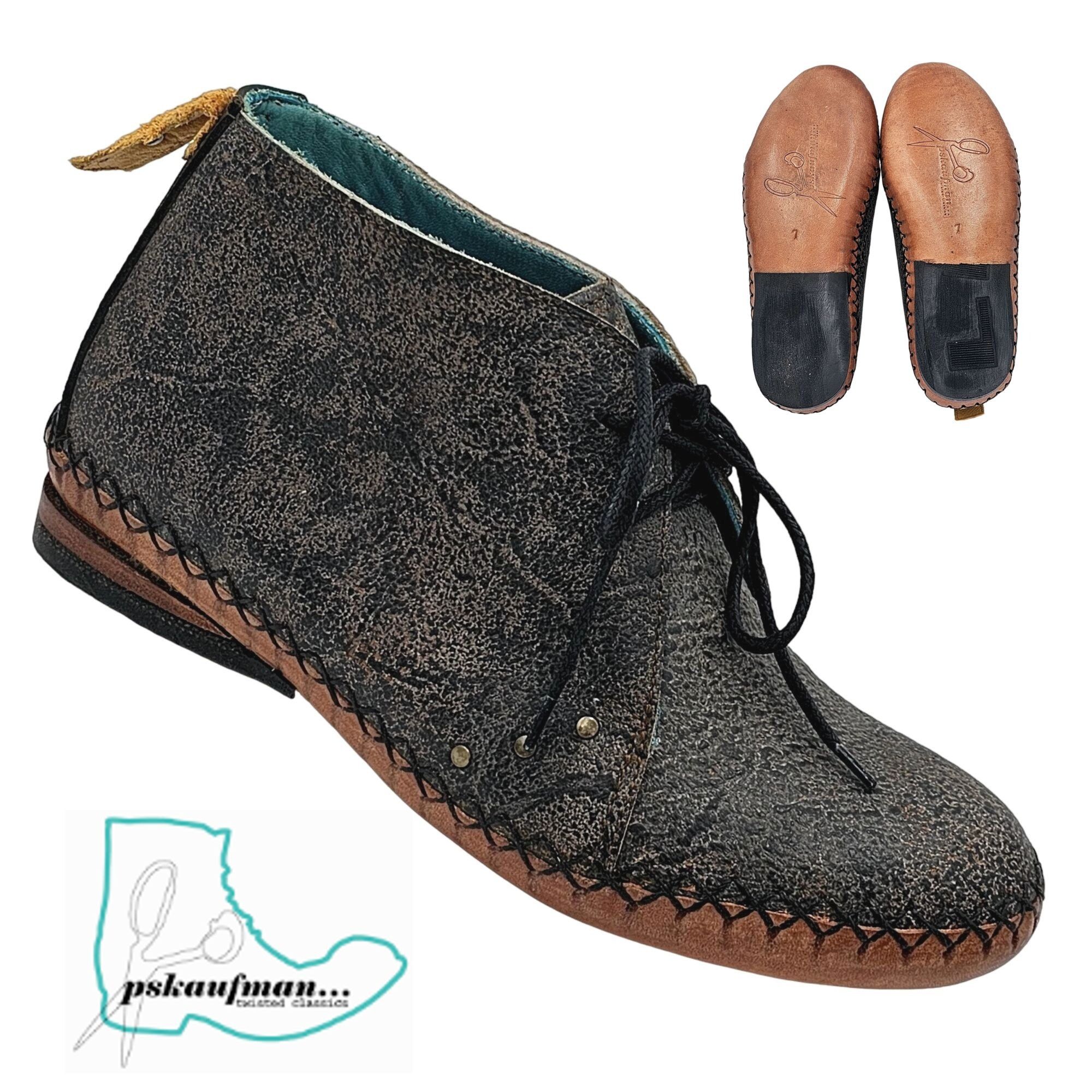 image of New Pskaufman Twisted Classics Women's 7 Black Gray Leather Shoes in Black Gray Grey