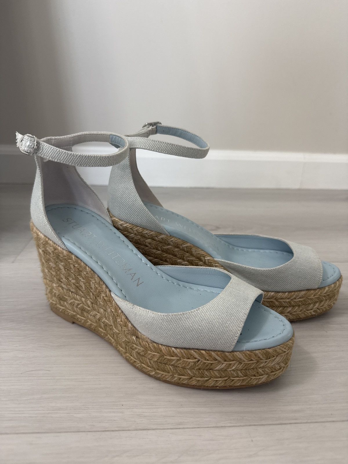 Stuart Weitzman Nudista Denim Ankle-Strap Wedge Espadrilles US 6.5 Size US 7 / IT 37 - 1 Thumbnail
