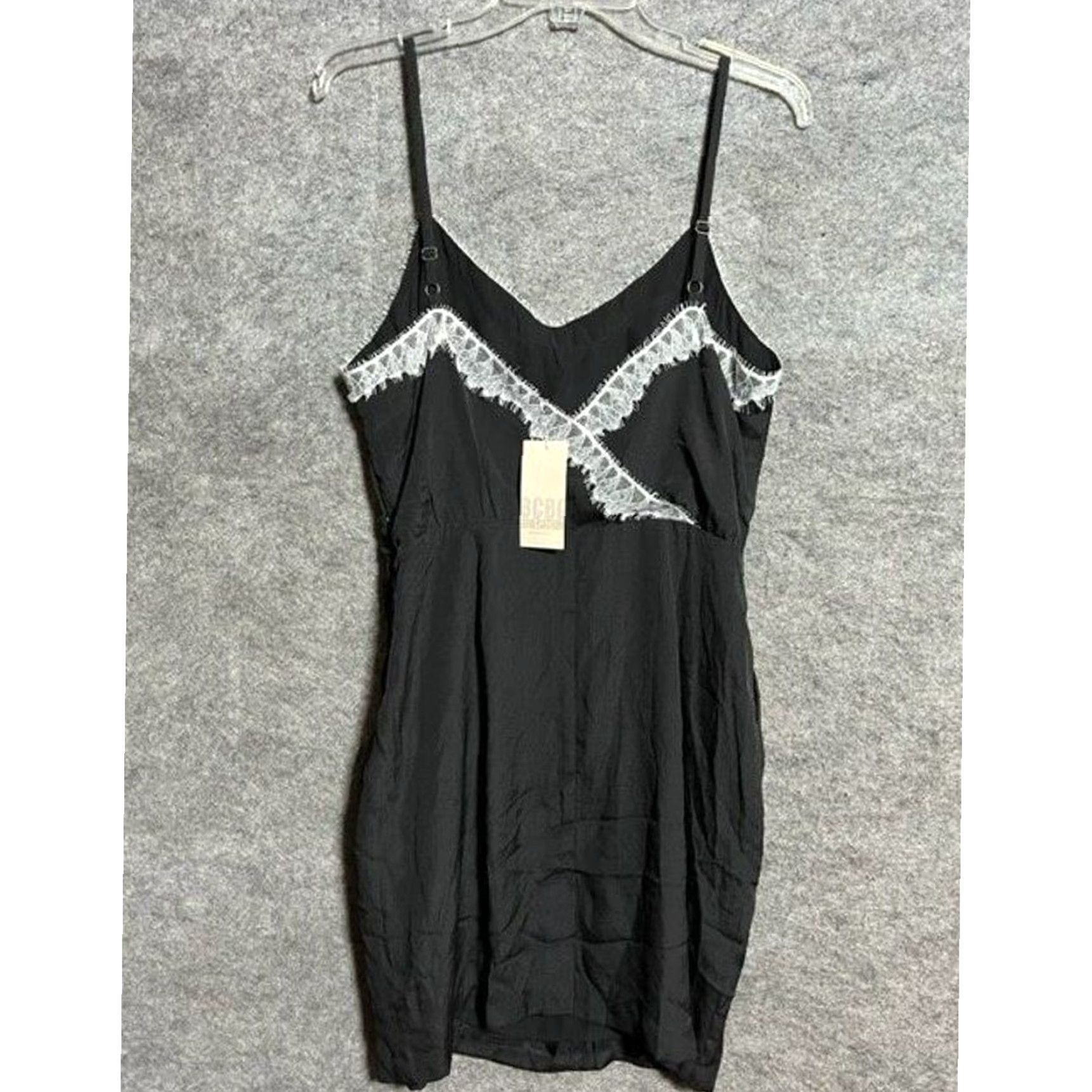 BCBGeneration BCBGGeneration Slip Dress 12 Dark Coquette Romantic Chic Mini Clubwear Y2K Hoco Dress Sleeveless Spaghetti V-Neck Lace Black Size XL / US 12-14 / IT 48-50 - 2 Thumbnail