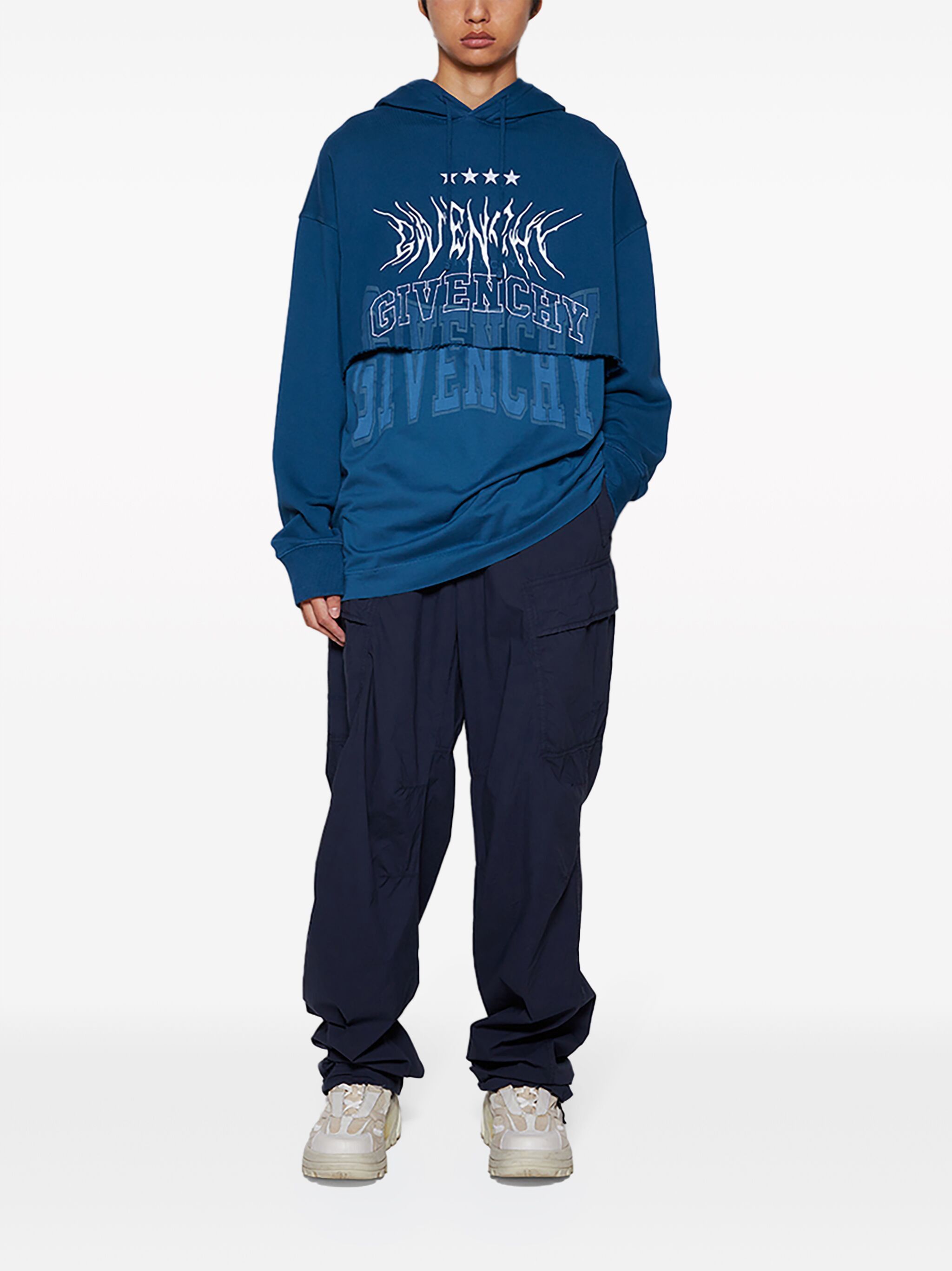 Givenchy o1gr1nt0125 Double Layered Hoodie in Blue Size US M / EU 48-50 / 2 - 2 Thumbnail