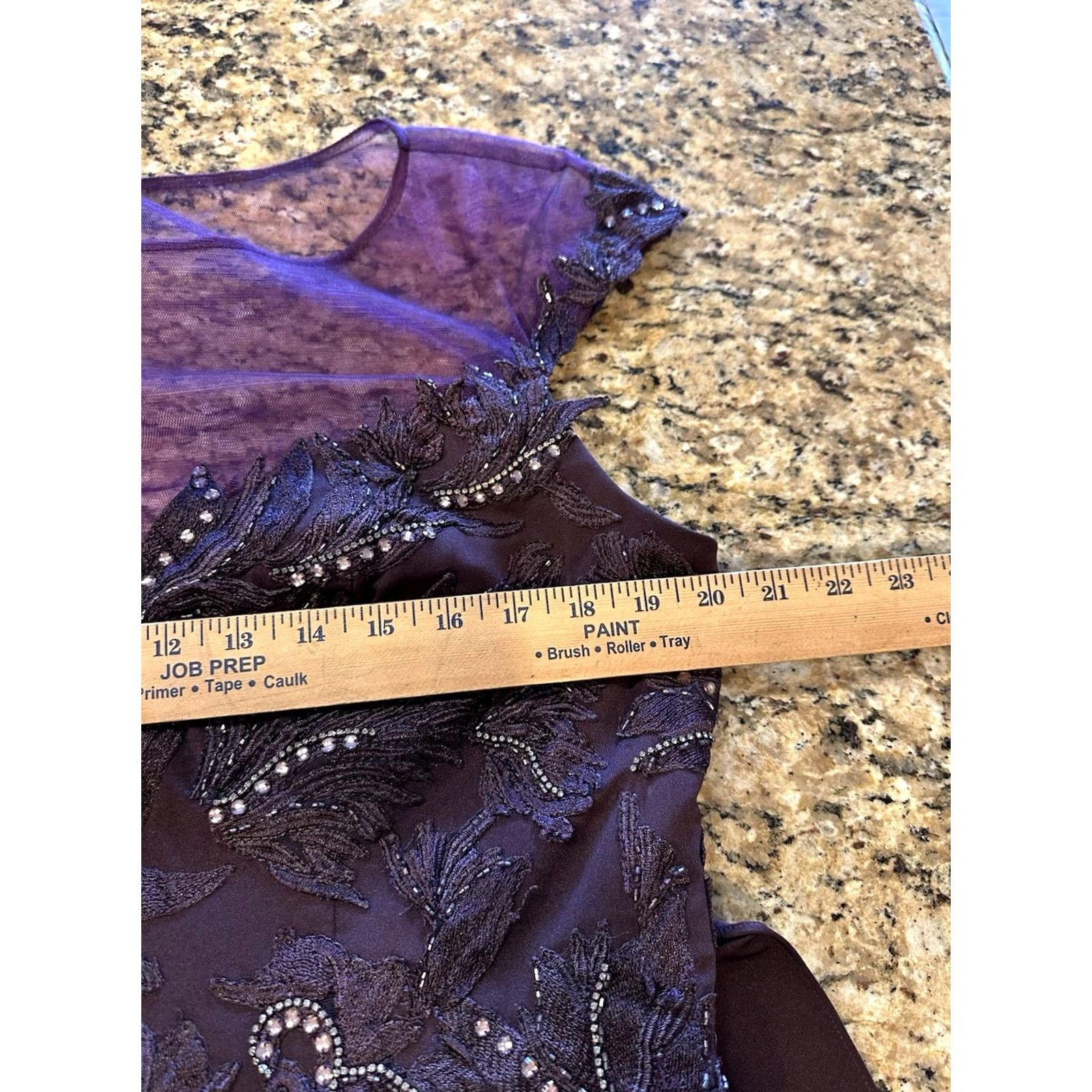 Vintage Feriani Beaded floral appliqué sheath gown illusion high neck plum sz 16 Women's Formal Wedding Long Purple Dresses Flower Size XXL / US 16-18 / IT 52-54 - 4 Thumbnail