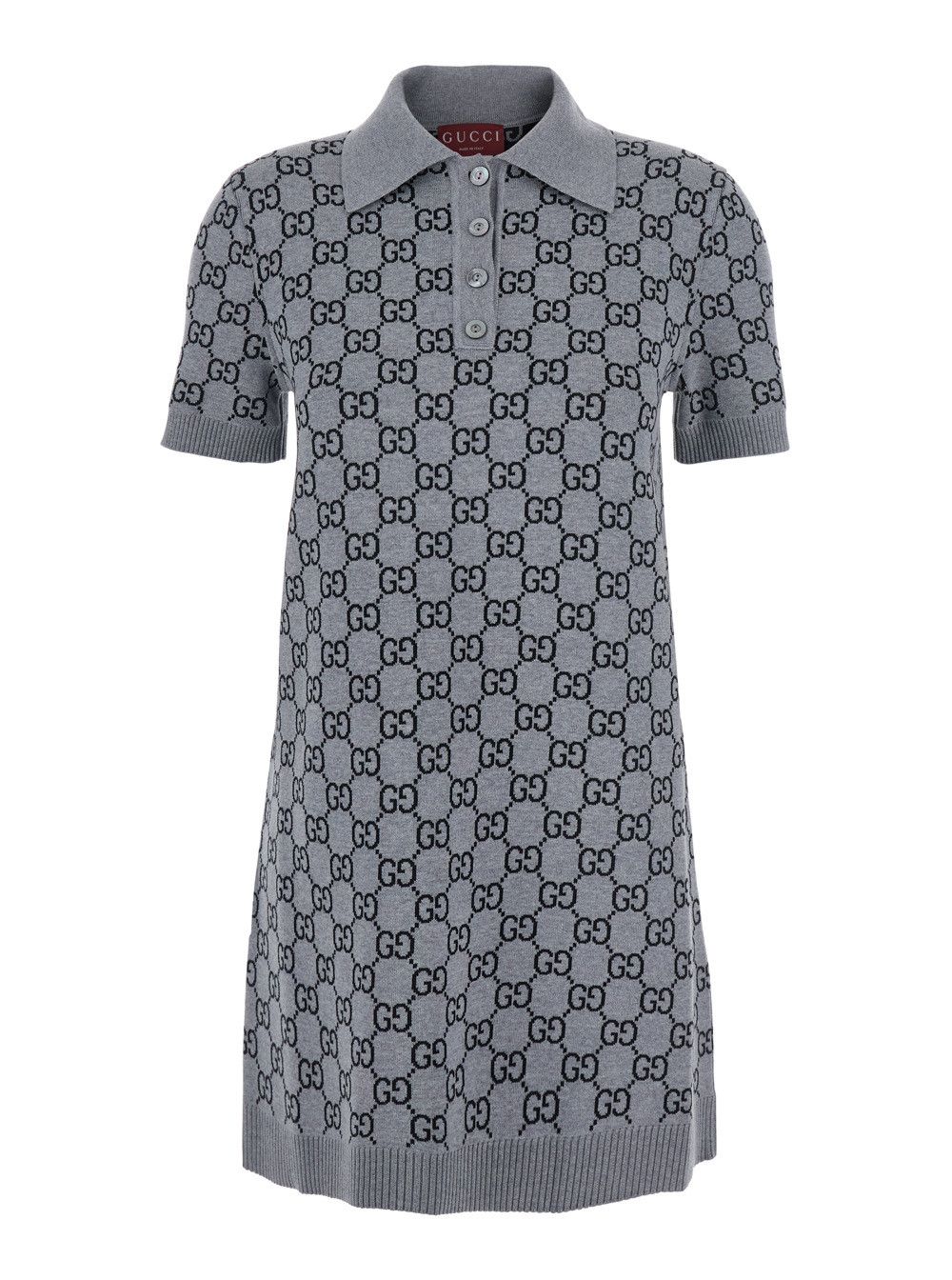 Gucci Grey Dress with Wide Collar and All-Over GG Motif in Wool Woman Size M / US 6-8 / IT 42-44 - 1 Thumbnail