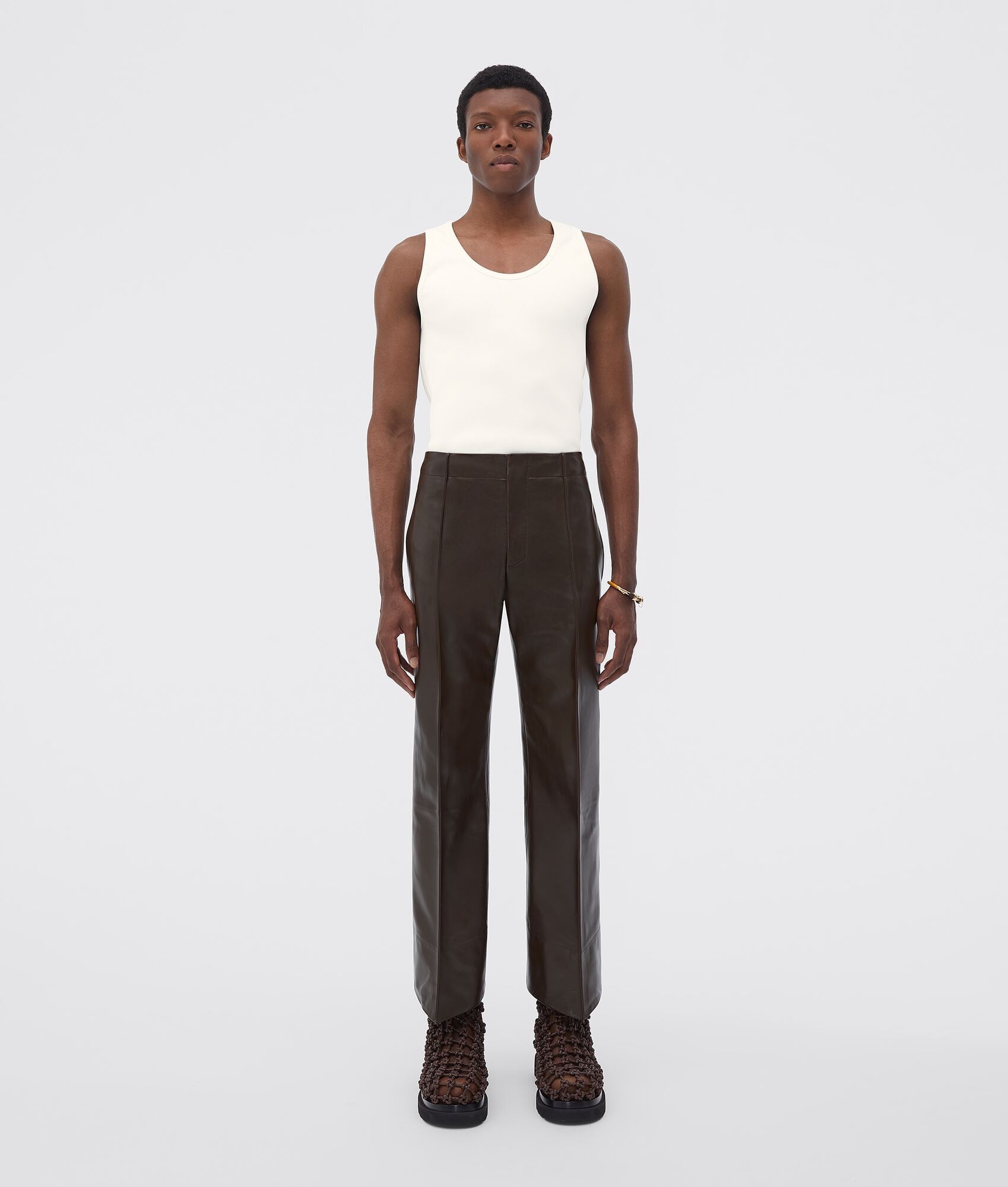 o1bcso1str0425 Curved Shape Leather Trouser in Tobacco