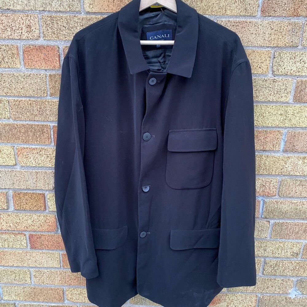 Canali × Vintage RARE Canali Wool Viscose Tri-Pocket Utility Jacket Coat Bla Size US L / EU 52-54 / 3 - 2 Thumbnail
