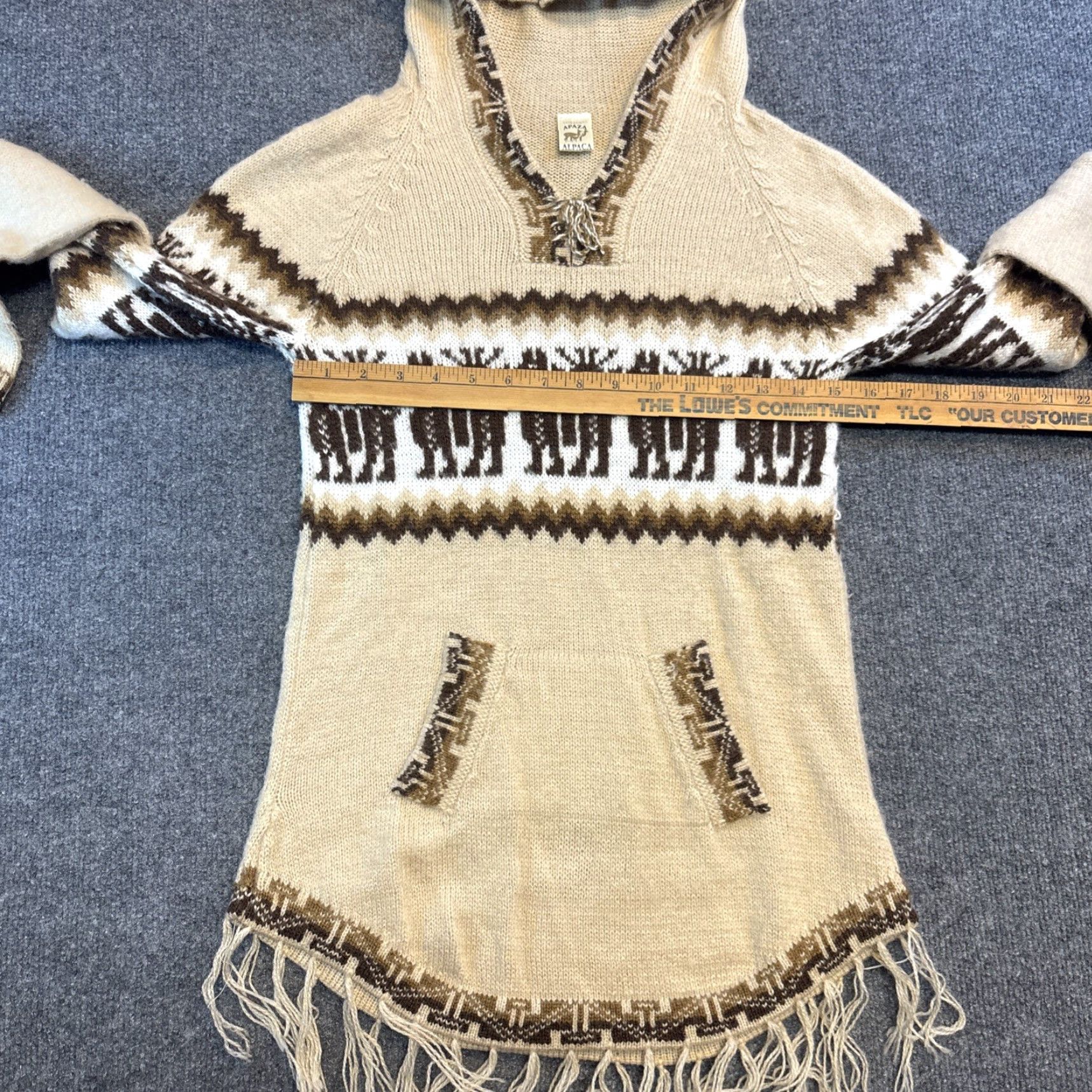 Vintage Artesania 100% Alpaca Hooded Pullover Sweater Long Sleeve Peru Small Womens Beige Vintage? Size S / US 4 / IT 40 - 6 Thumbnail