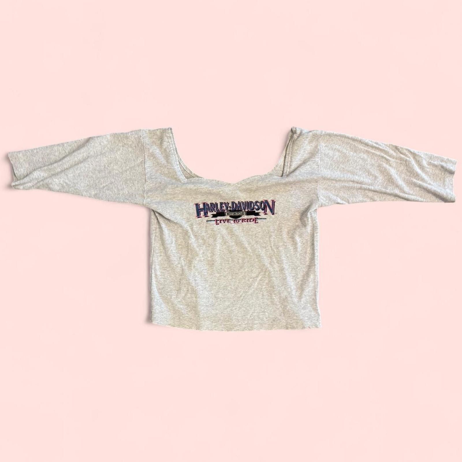 Harley Davidson Vintage 1994 Grey Large Harley Davidson off the shoulder Size L / US 10 / IT 46 - 1 Thumbnail