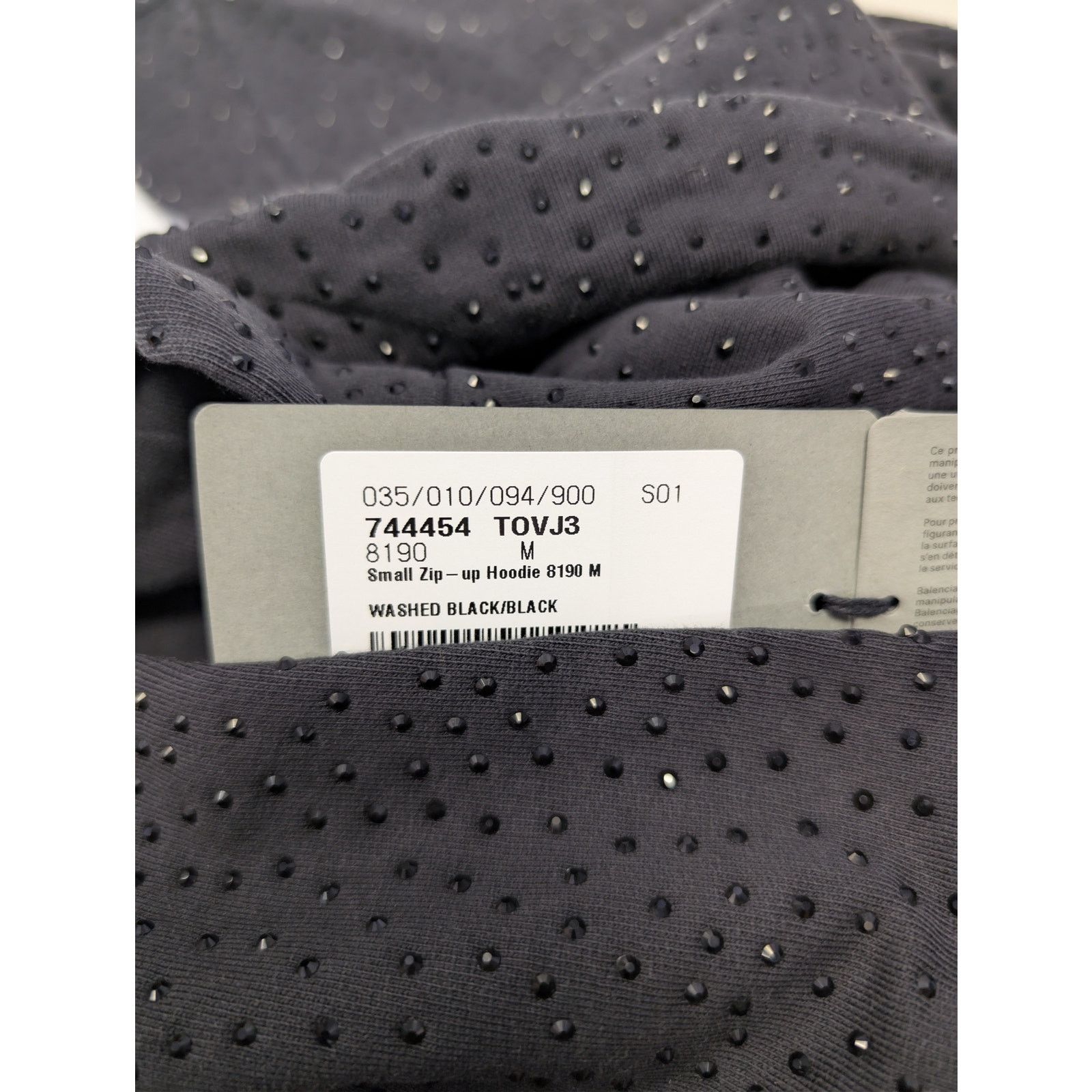 Balenciaga o1rshd1 Crystal-Embellished Small Zip-Up Hoodie Washed Black Size US M / EU 48-50 / 2 - 23 Thumbnail