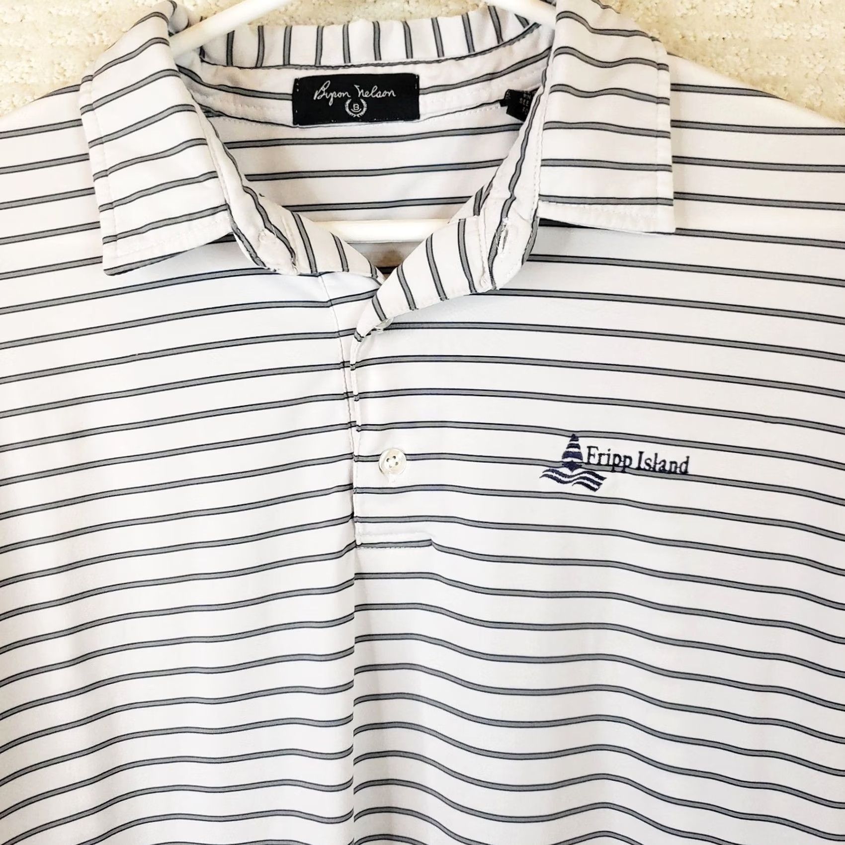 Vintage Byron Nelson Polo Mens M White Gray Striped Short Sleeve Shirt Golf Size US M / EU 48-50 / 2 - 3 Thumbnail
