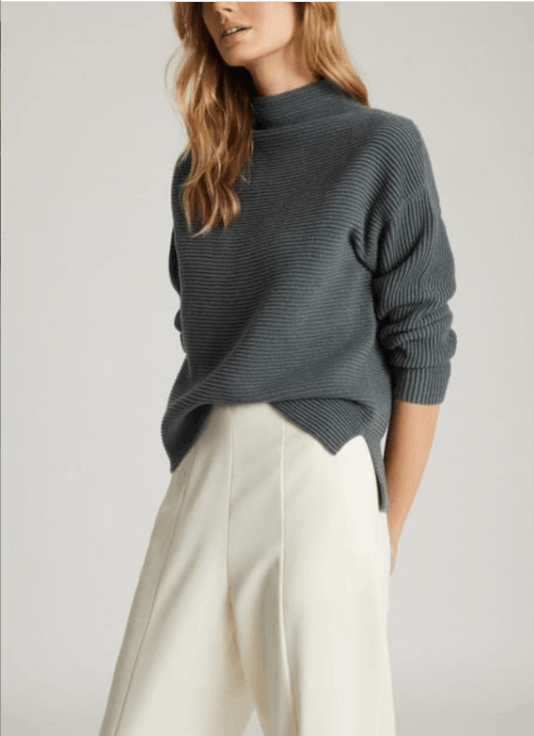 Designer × Reiss Reiss Lila Ribbed High Neck Sweater Relaxed Striped Jumper Size M / US 6-8 / IT 42-44 - 1 Thumbnail