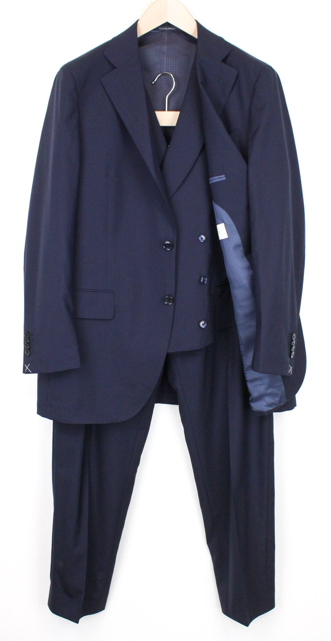 image of Suitsupply La Spalla Uk44L Wool Lined Blue 3 Piece Suit 67927, Men's