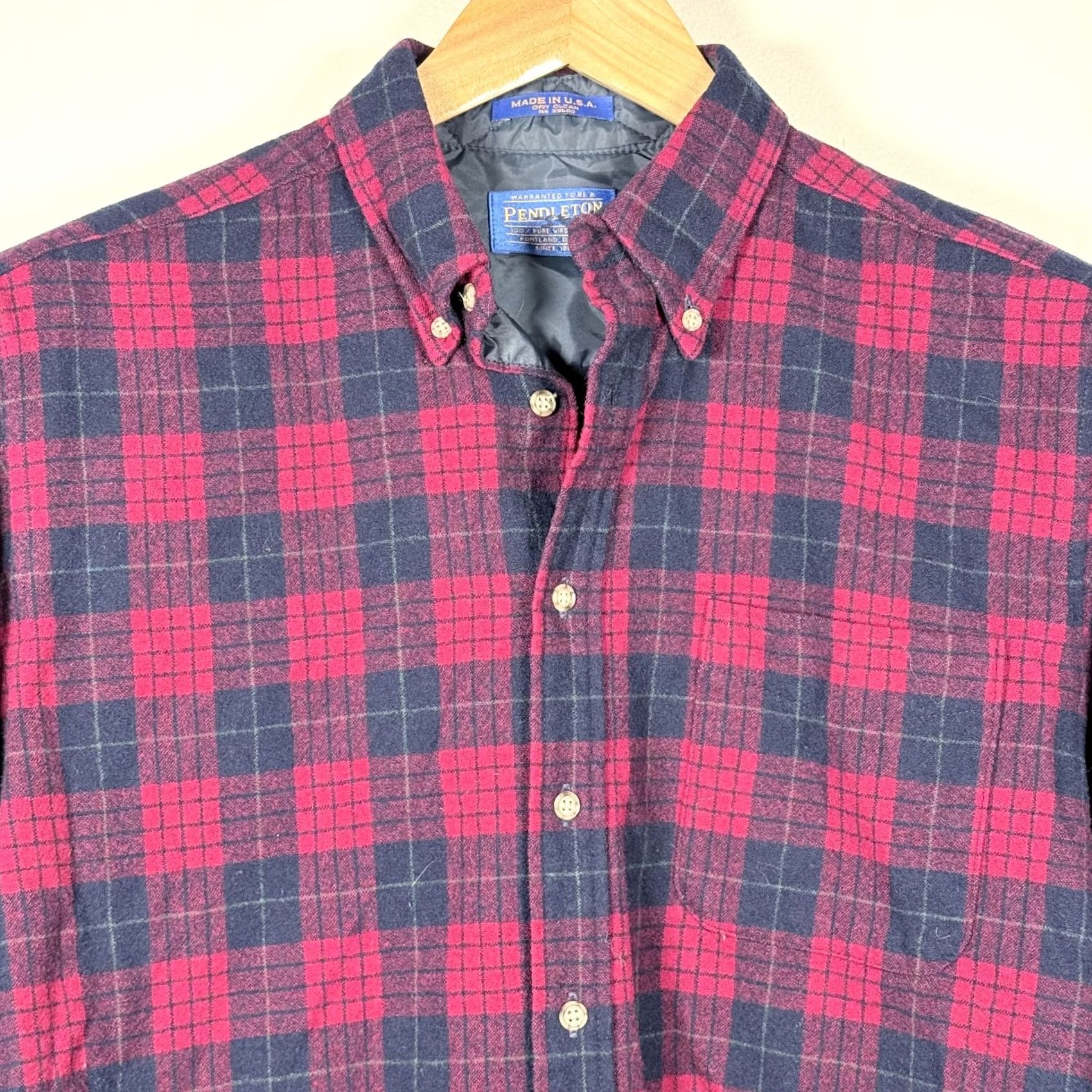 Pendleton Pendleton Button-Down Shirt Red/Blue Plaid Pure Virgin Wool USA Made - Medium Size US M / EU 48-50 / 2 - 2 Thumbnail