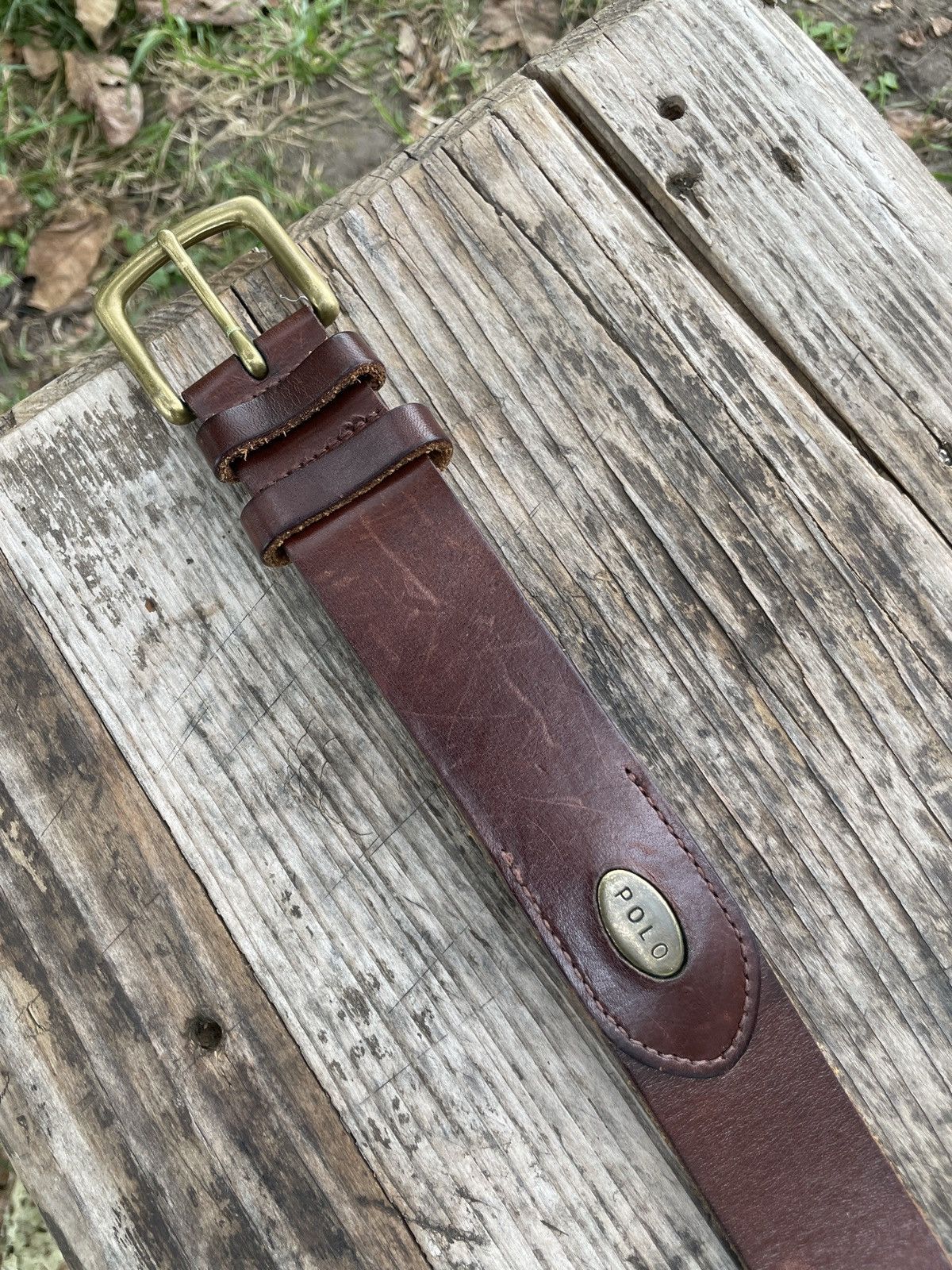 Vintage Polo Ralph Lauren Leather Belt Solid Brass
