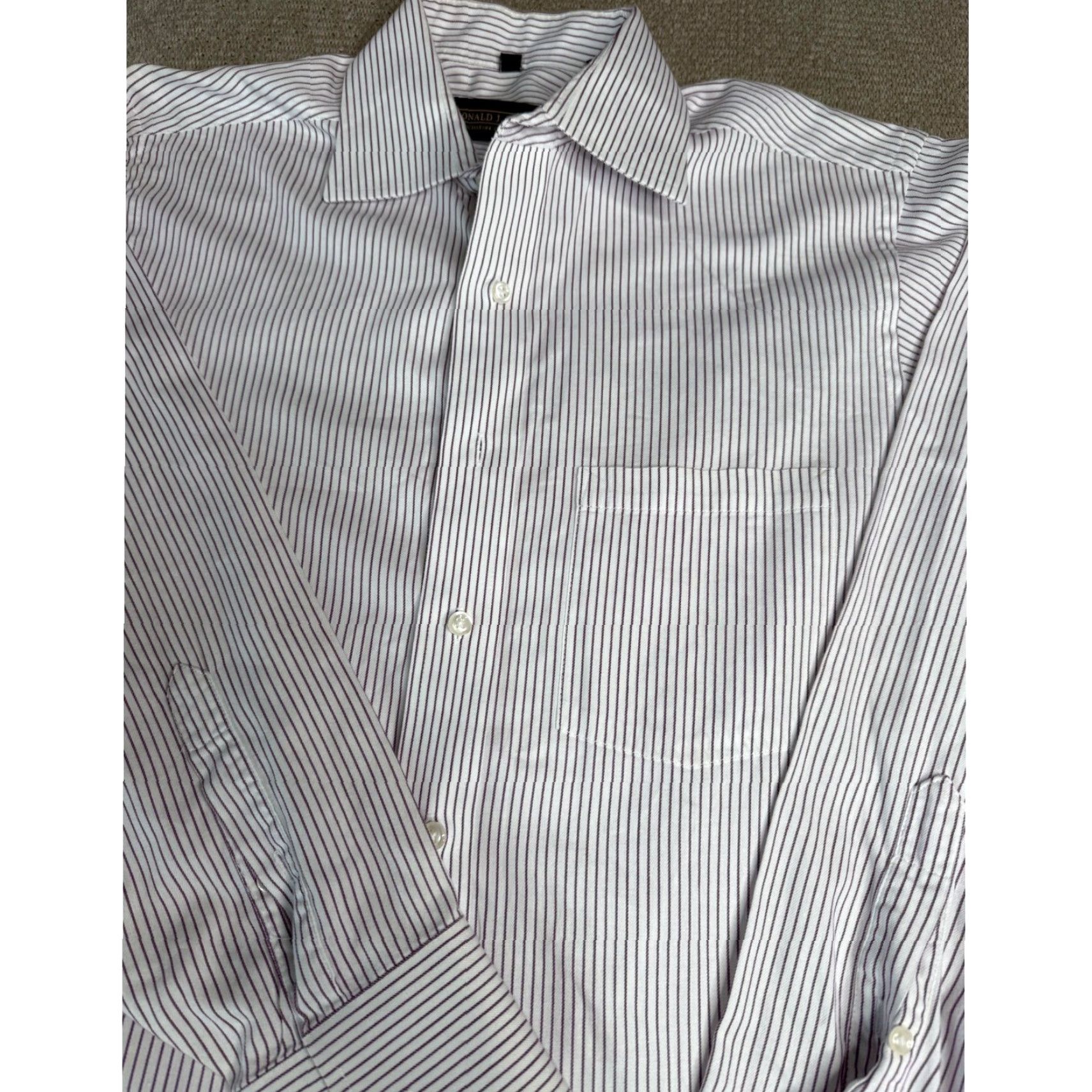 Vintage Donald J Trump Signature Collection Dress Shirt Striped 16.5 32/33 Long Sleeve White Men Regular Button Down Pocket Cotton Size 46R - 3 Thumbnail