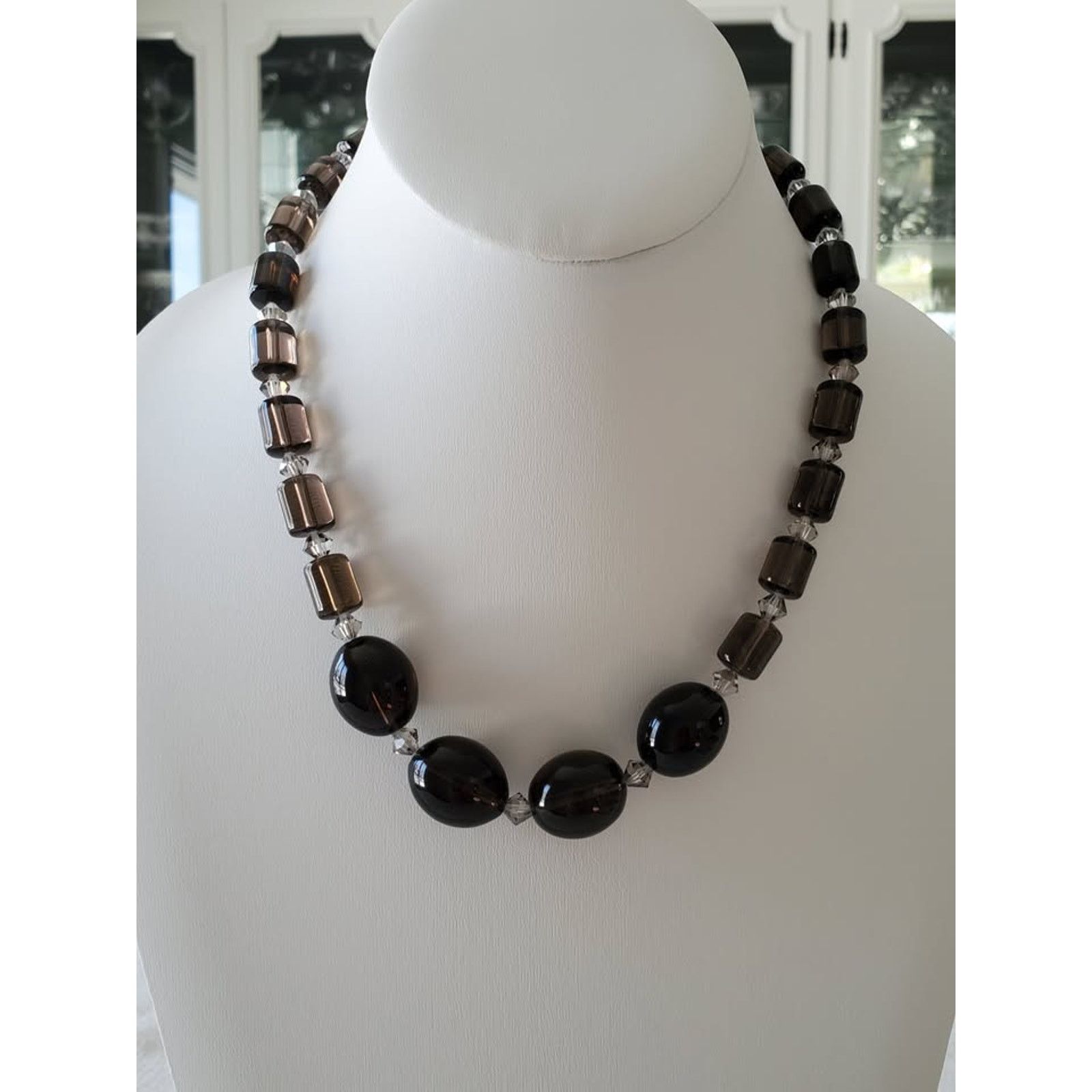 Other Smokey Glass Beaded Necklace Sterling Amethyst Box Clasp Size ONE SIZE - 9 Thumbnail