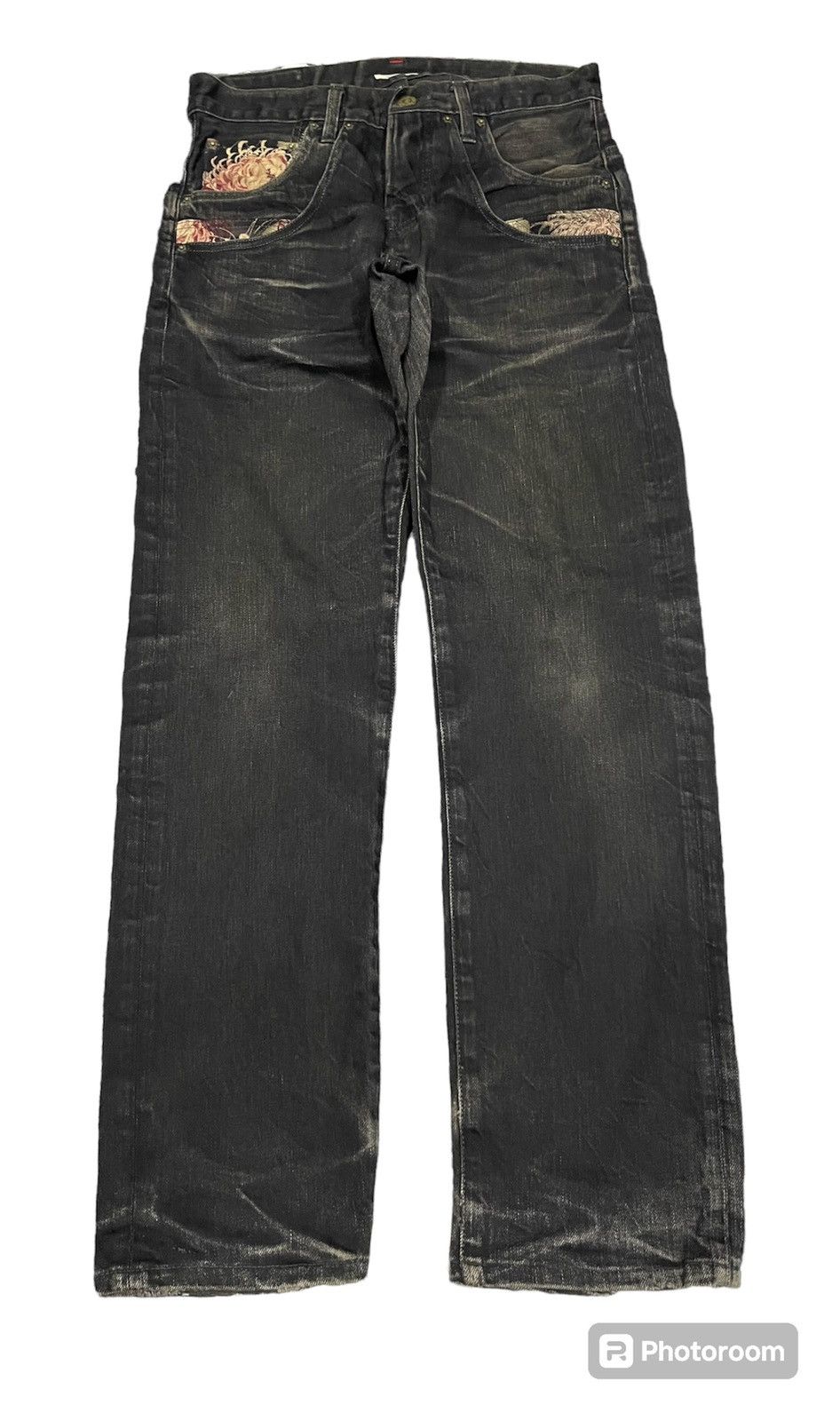 If Six Was Nine 90s KURA BUCKLEBACK DENIM JEANS DISTRESSED DESIGN Size US 29 - 2 Thumbnail