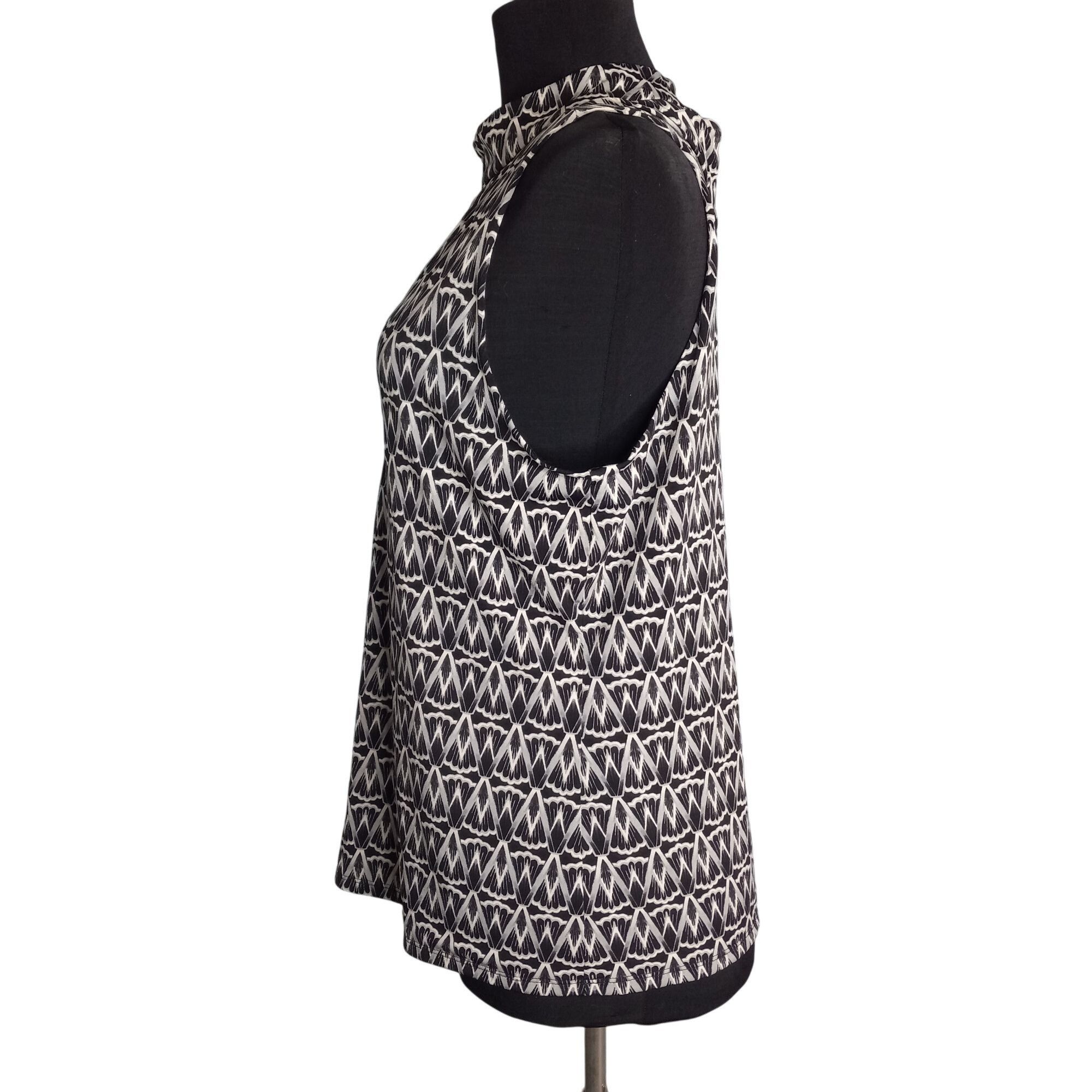 White House Black Market WHBM Outlet L Tank Top Black White Geometric Print Sleeveles Size L / US 10 / IT 46 - 2 Thumbnail