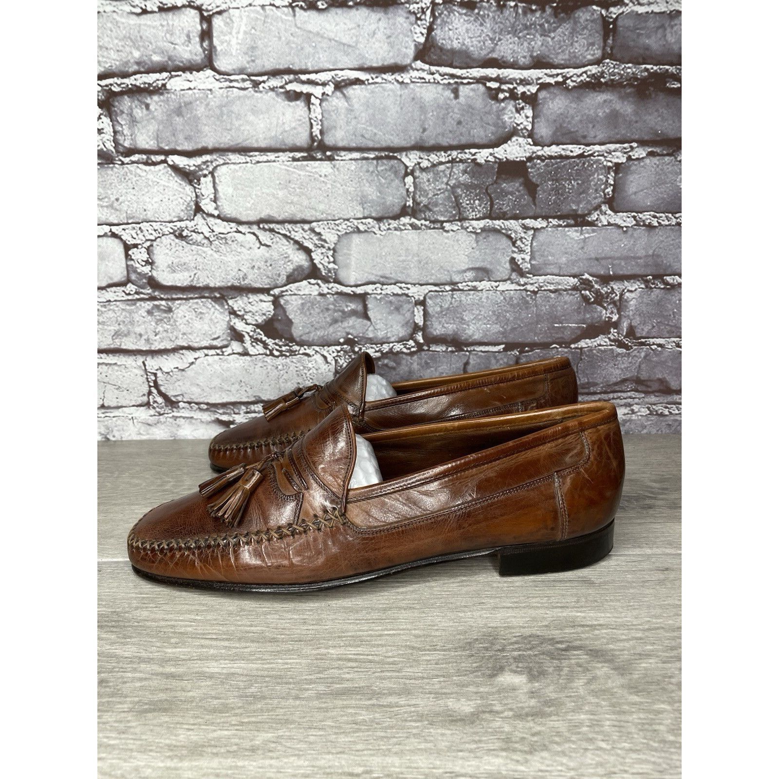 Johnston & Murphy Johnston & Murphy Brown Leather Handsewn Moc Tassel Loafers Size US 11 / EU 44 - 15 Thumbnail