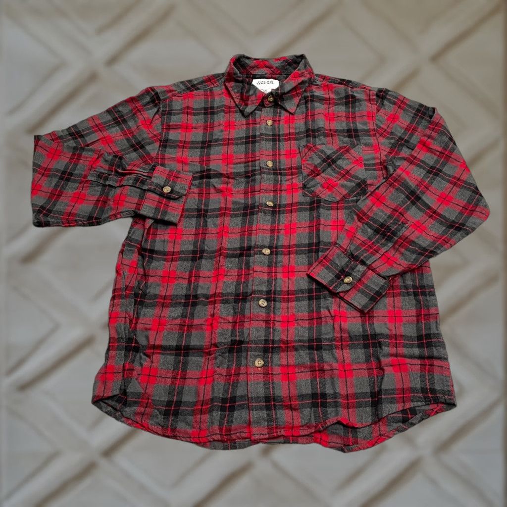 Field Stream Flannel Shirt Mens Large Red Gray Black Plaid Long
