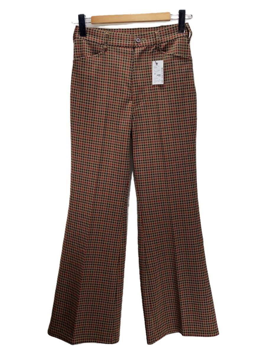 Casual Pants Boot cut pants Houndstooth Zipper Brown