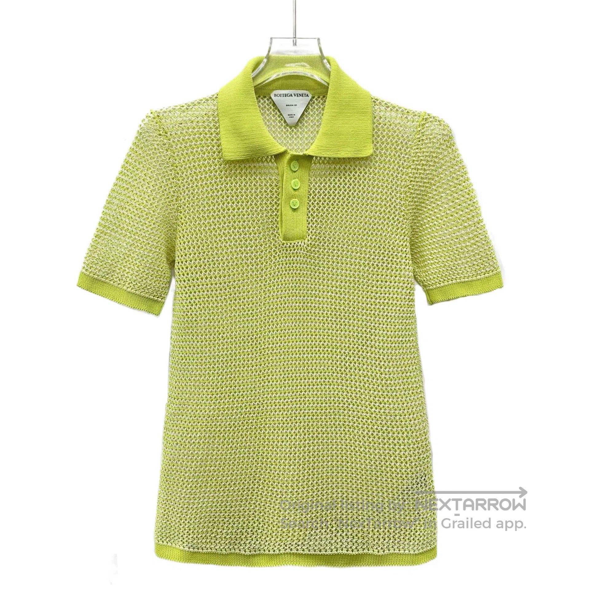 Bottega Veneta Bottega Veneta Yellow Net Knit Cotton Collar Short Sleeve Size S / US 4 / IT 40 - 1 Thumbnail