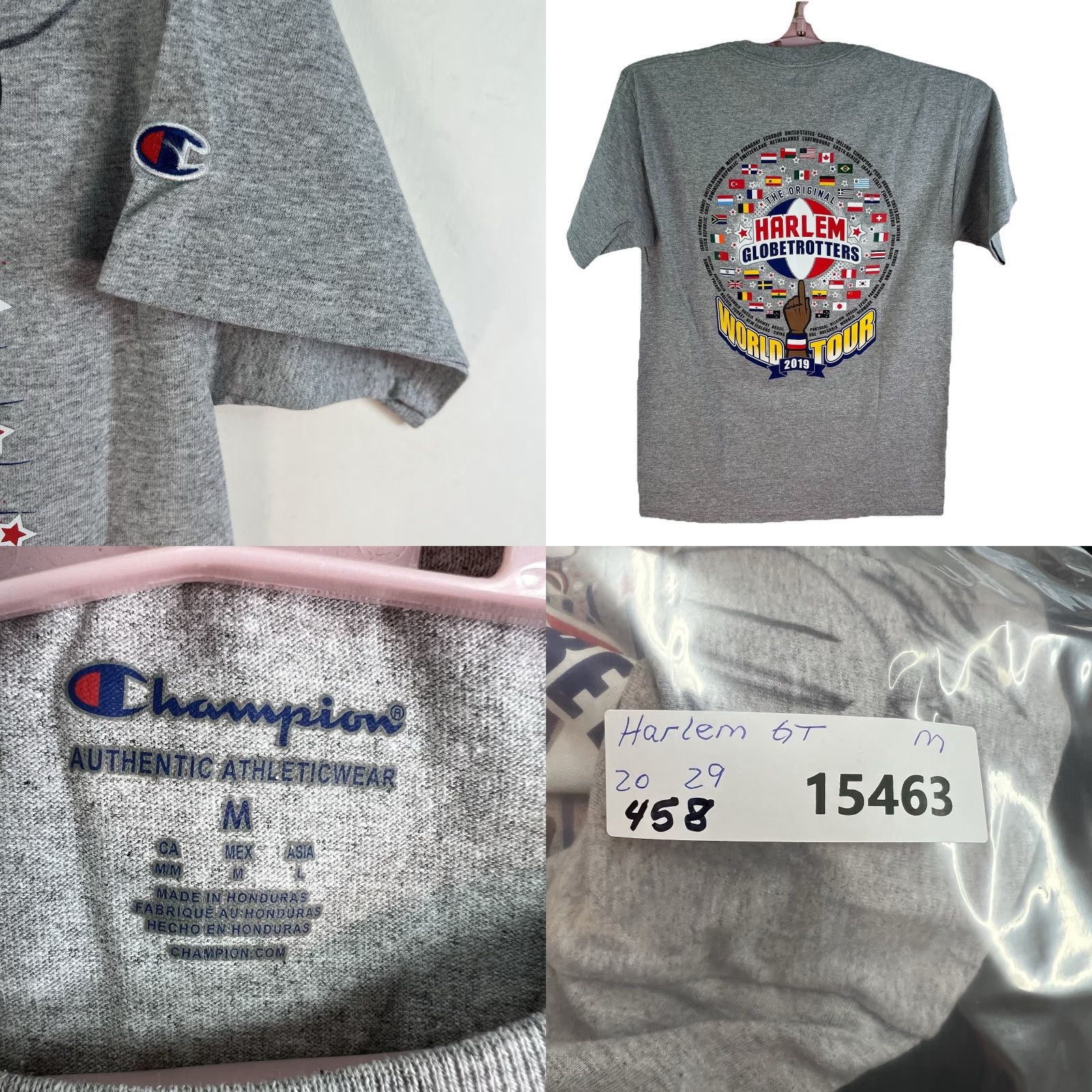 Champion Harlem Globetrotters World Tour 2019 Signed T-Shirt Men's M Champion Gray Graphic Print Hip Hop Sports Size US M / EU 48-50 / 2 - 8 Thumbnail