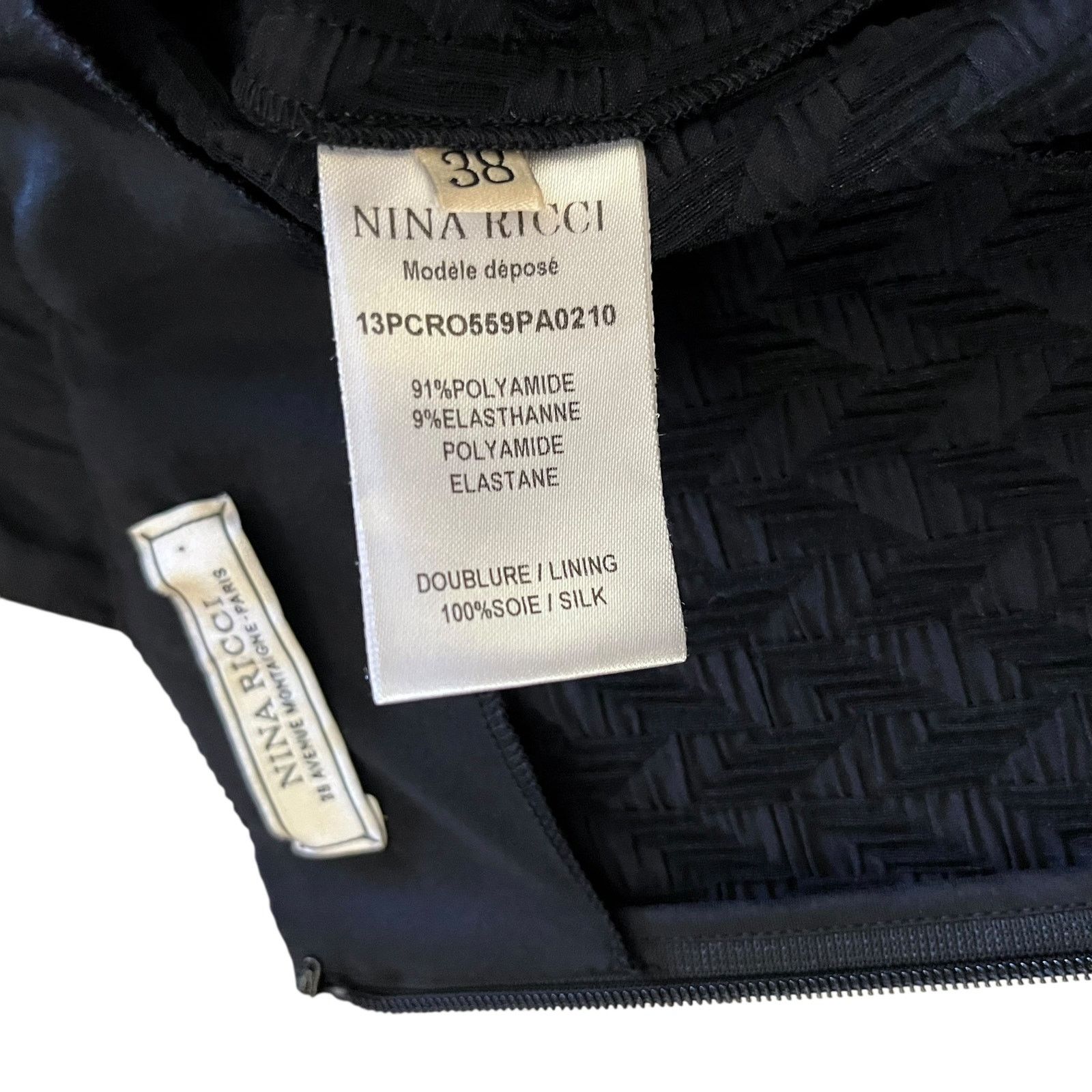 Nina Ricci Nina Ricci Black Chevron Pinch-Pleat Asymmetric Wiggle Dress Size S / US 4 / IT 40 - 4 Thumbnail