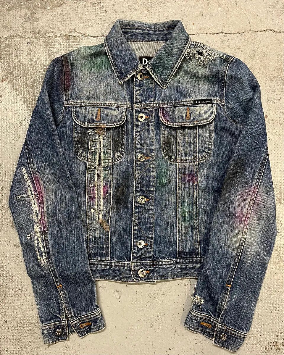 Dolce & Gabbana 2000s Dolce & Gabbana Safety Pin Blue Denim Jacket Size US XS / EU 42 / 0 - 1 Thumbnail