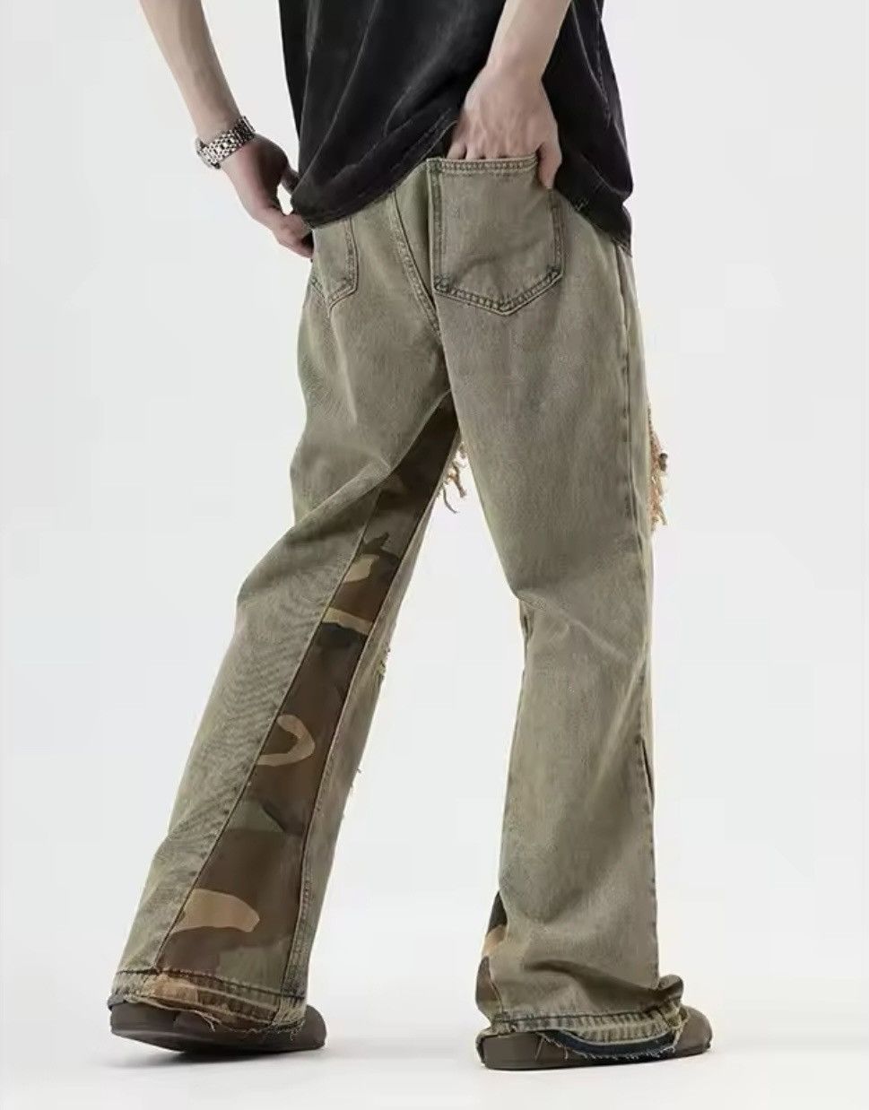 Japanese Brand × Vintage Waist Jeans ripped Style Fashion Vintage Streetwear Wide Leg Size US 27 - 3 Thumbnail