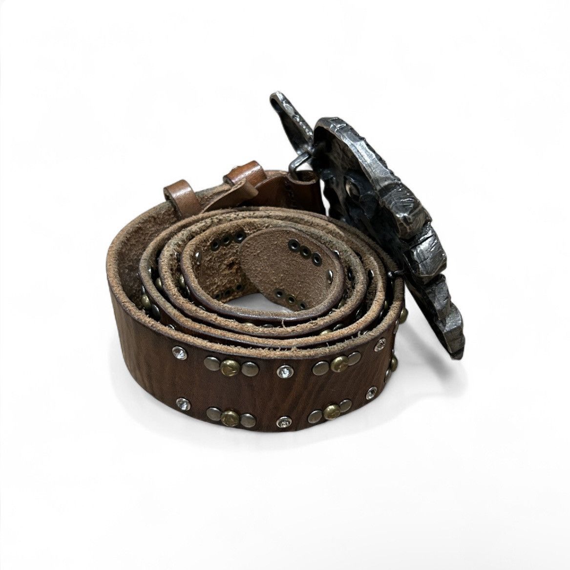 Japanese Brand Tornado Mart Skull Buckle Studded Leather Belt Size 34 - 8 Thumbnail