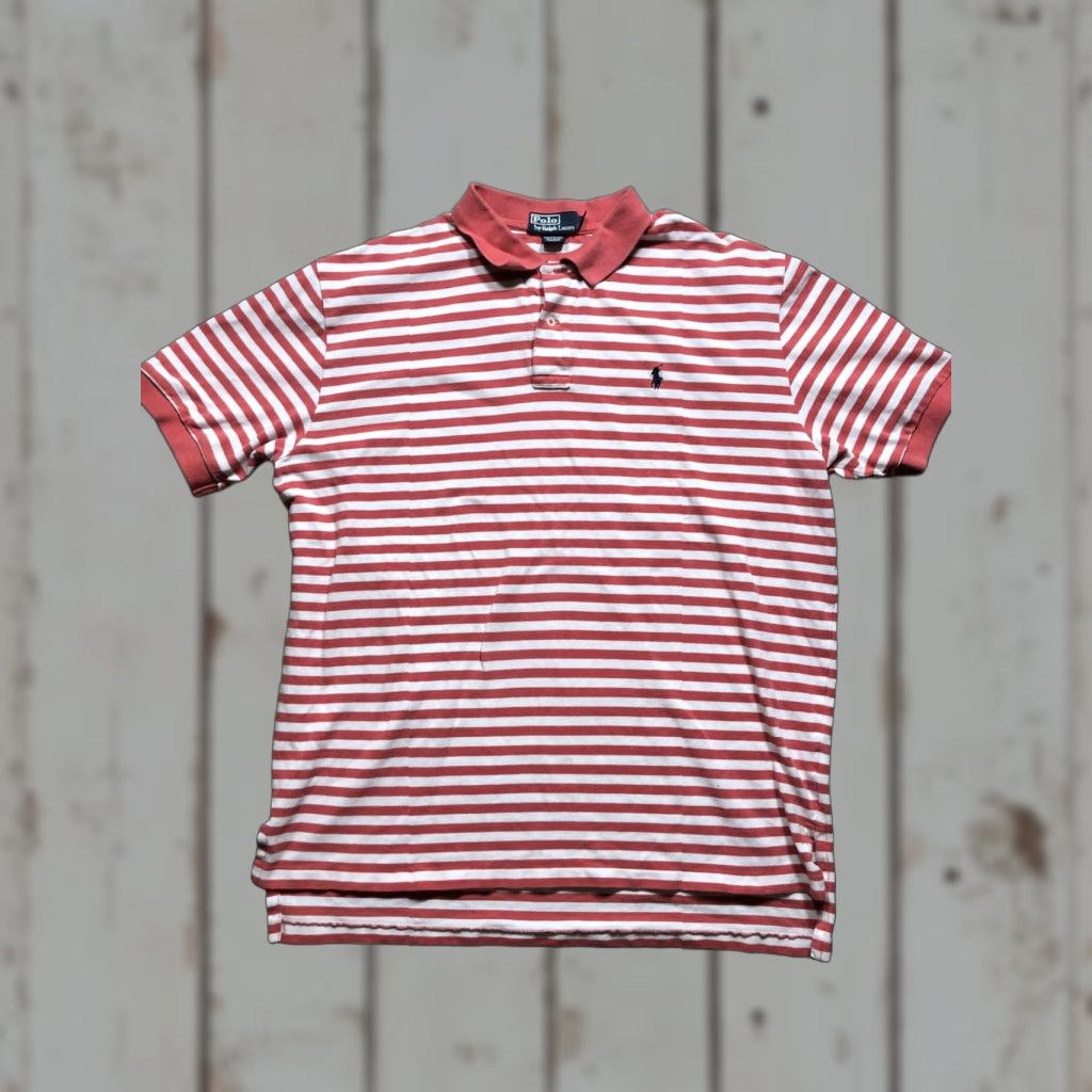 Polo Ralph Lauren VINTAGE Polo Ralph Lauren Polo Shirt Mens XL Red White Striped Cotton Pony Logo Size US XL / EU 56 / 4 - 1 Thumbnail