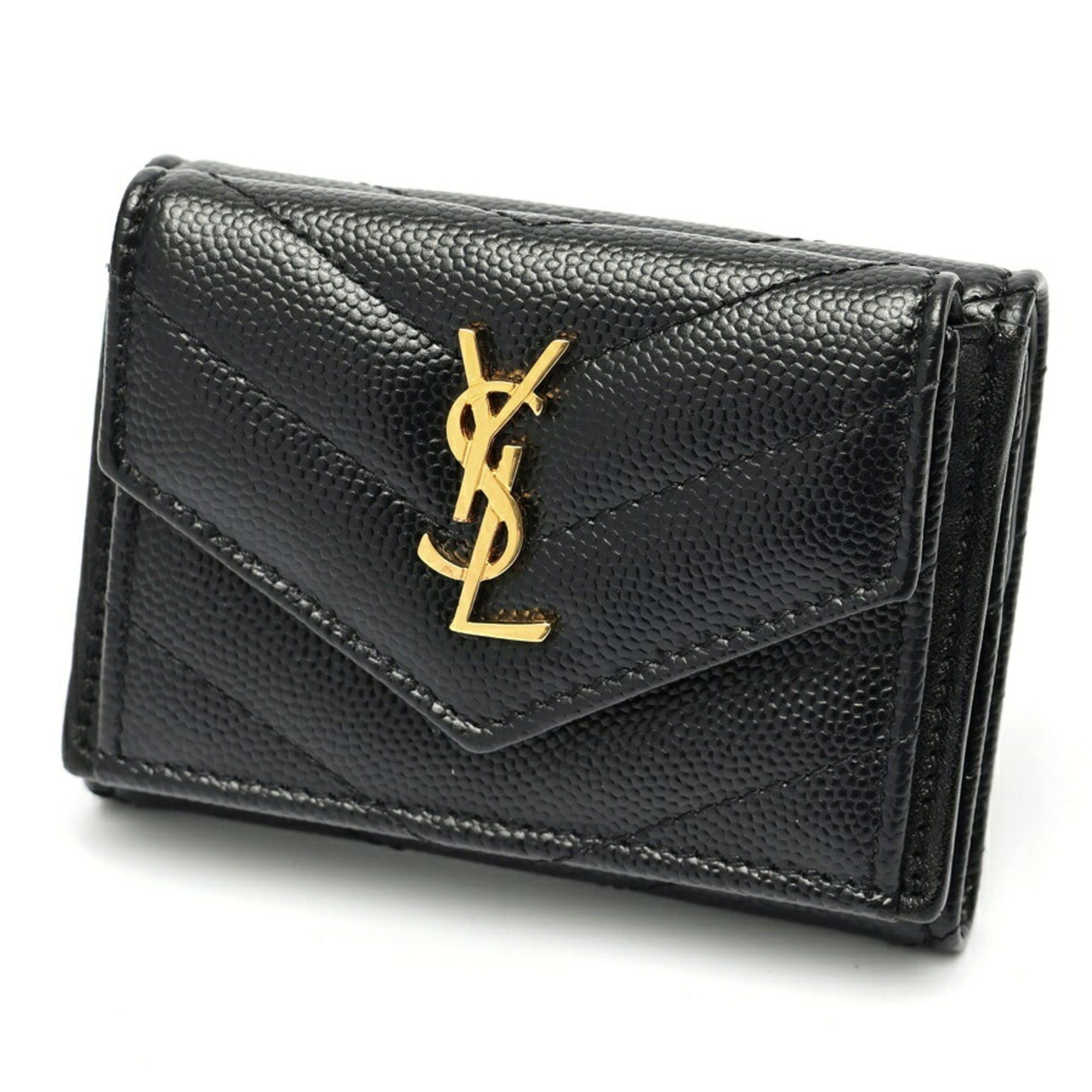 Saint Laurent Paris Saint Laurent Monogram Tri-fold Tiny Wallet Compact 505118 Leather Black S-159987 Size ONE SIZE - 1 Thumbnail