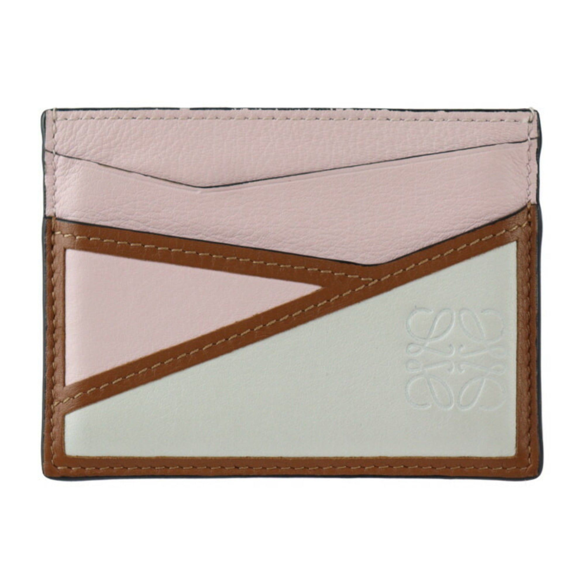 image of Loewe Plain Cardhold Plain Card Holder Puzzle Puzzle Case Leather Pink White Brown Business Pass An