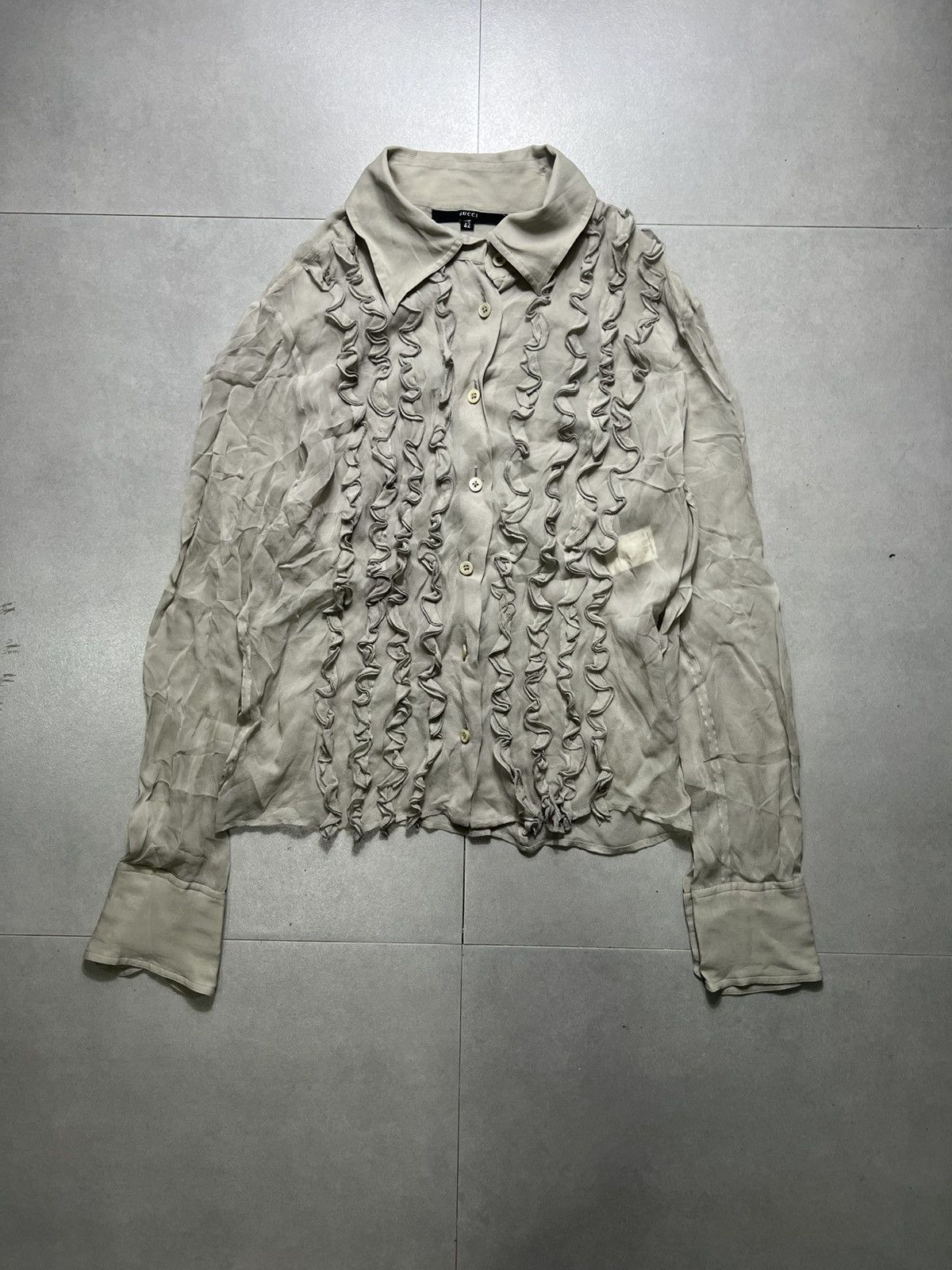 Gucci × Tom Ford Gucci - Tom Ford - S/S '99 Rufflled Sheer Daisy Fuentes Size M / US 6-8 / IT 42-44 - 2 Thumbnail