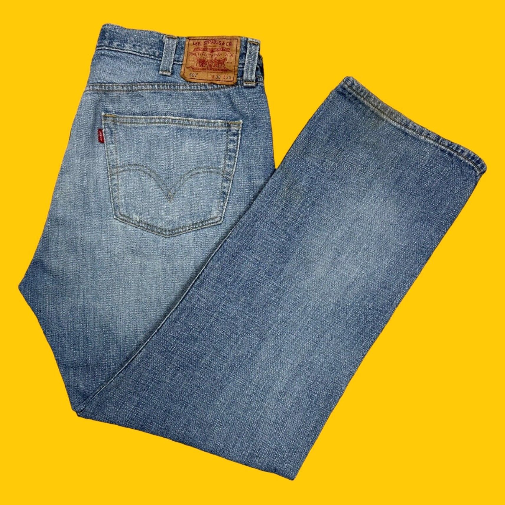 VINTAGE Levi's 501 Mens Straight Leg Jeans 38x30 Light Blue Distressed Denim 90s