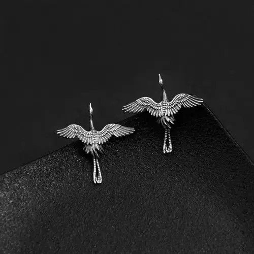 Crane Bird Earrings Gothic Punk Jewelry Spike in Silver, Men's
