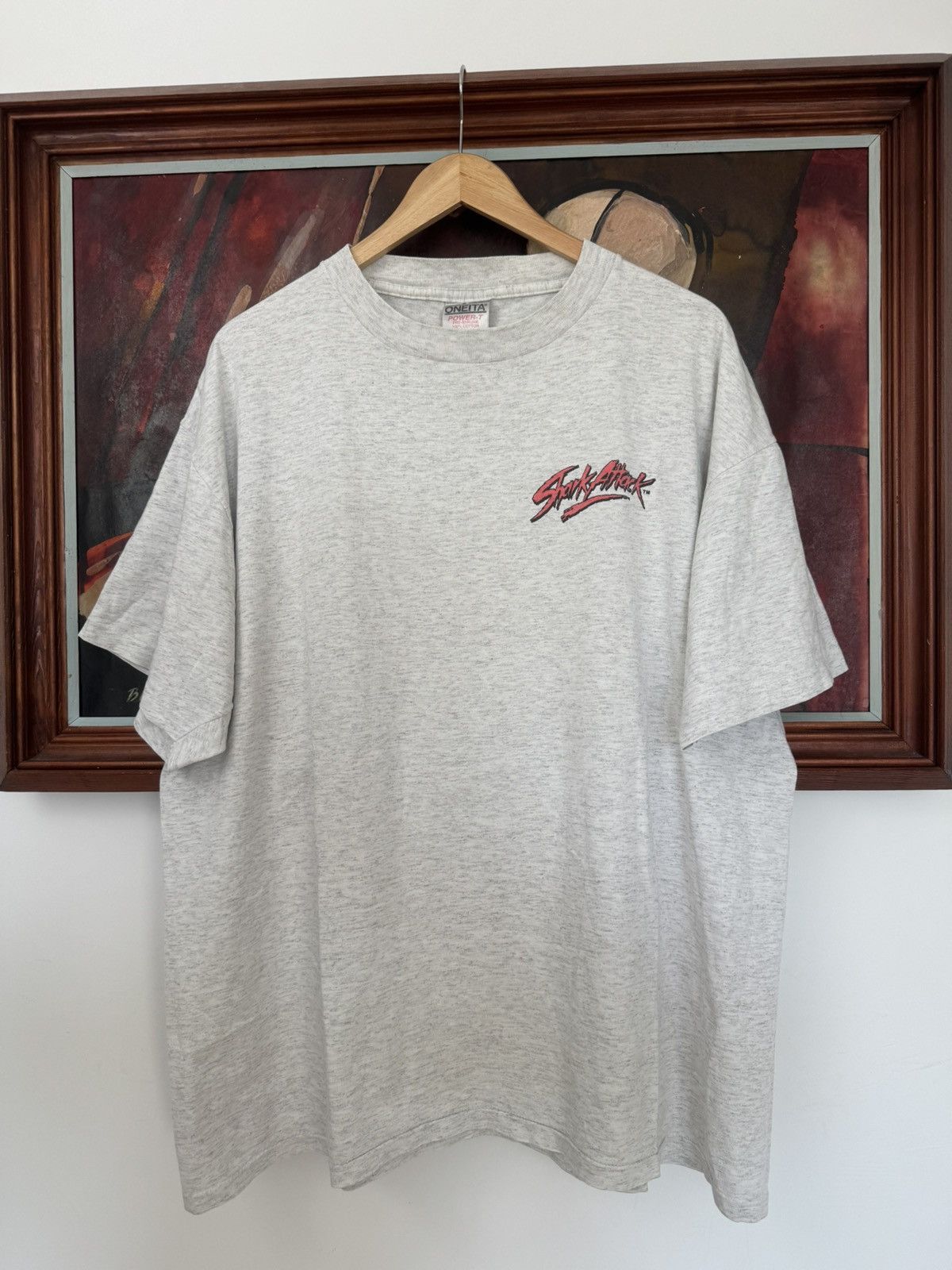 Vintage Vintage 90s Shark Attack Graphic Tshirt Oneita Death Blood Size US XL / EU 56 / 4 - 2 Thumbnail