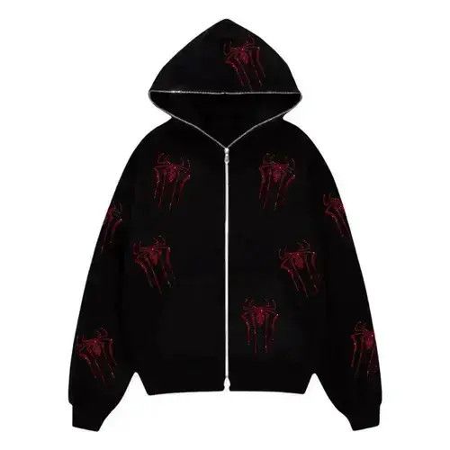 Rhinestone Zip y2k Hoodie Spider Web Gothic Punk Style