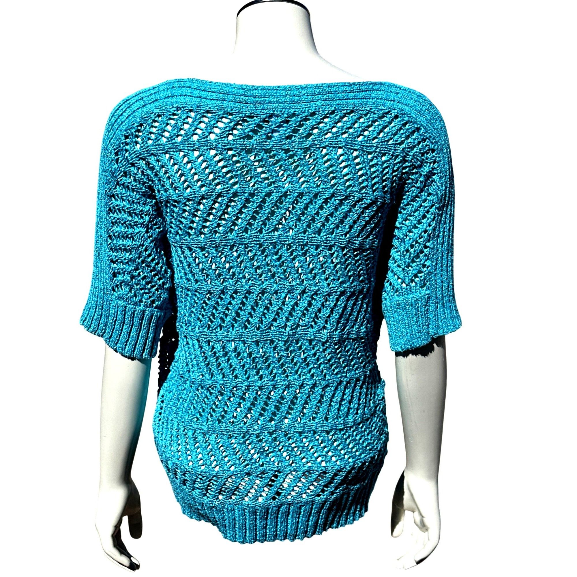 Chicos Chicos Halo Open Knit Riviera Pullover Aqua Blue Short Sleev Size L / US 10 / IT 46 - 3 Thumbnail