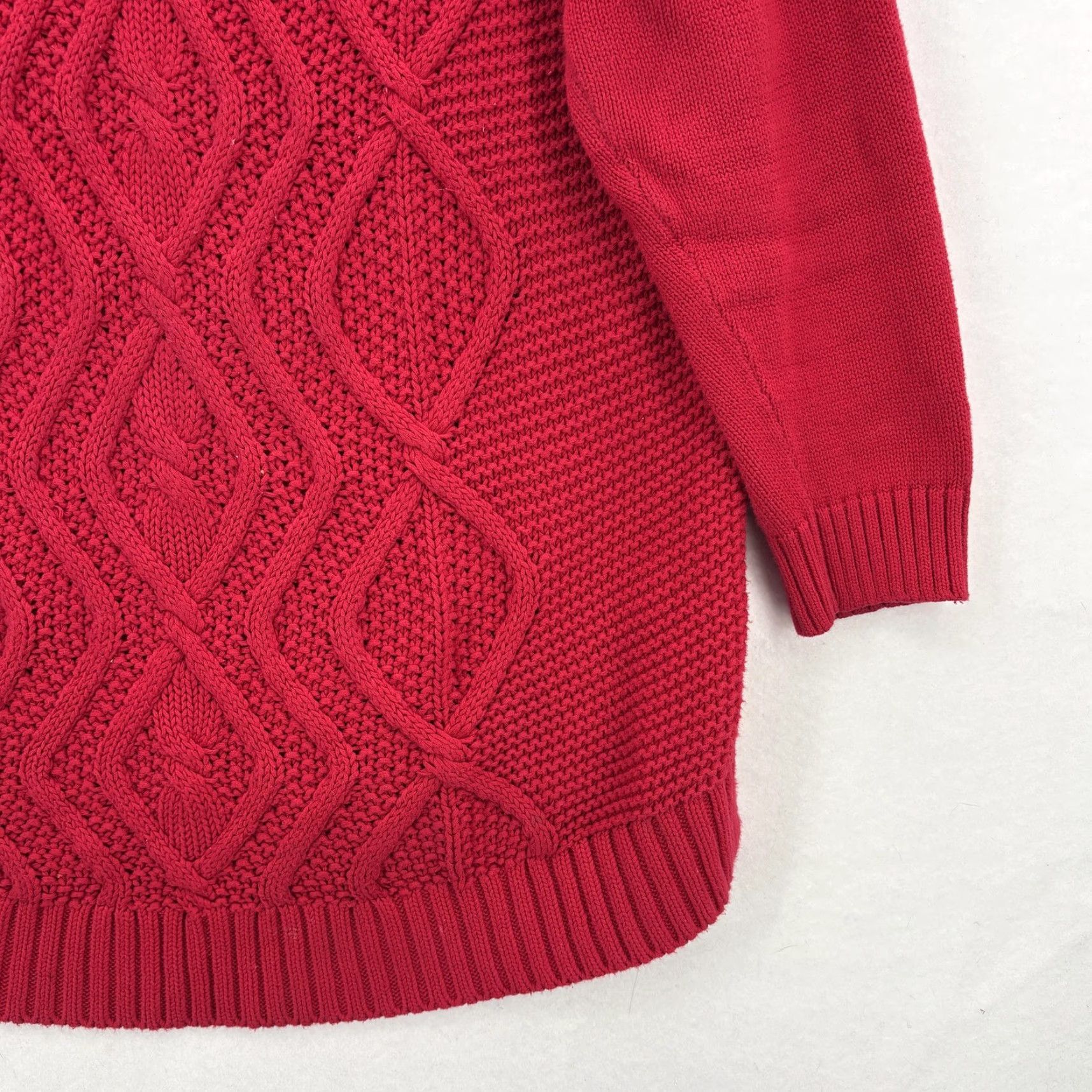 Lands' End Lands' End Sweater Womens 1X Red Drifter Cable Knit Tunic High Low Hem Cotton Size XL / US 12-14 / IT 48-50 - 3 Thumbnail
