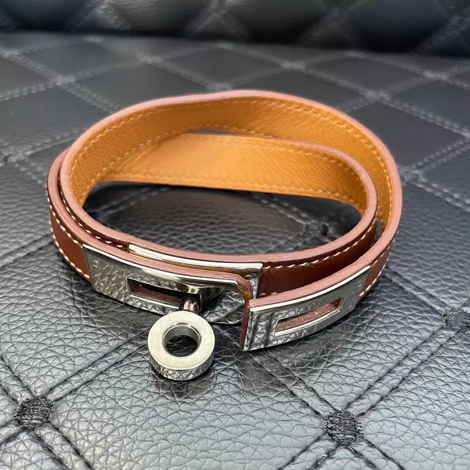 Hermes Hermès Calfskin Double Loop Brown Bracelet Size ONE SIZE - 1 Thumbnail