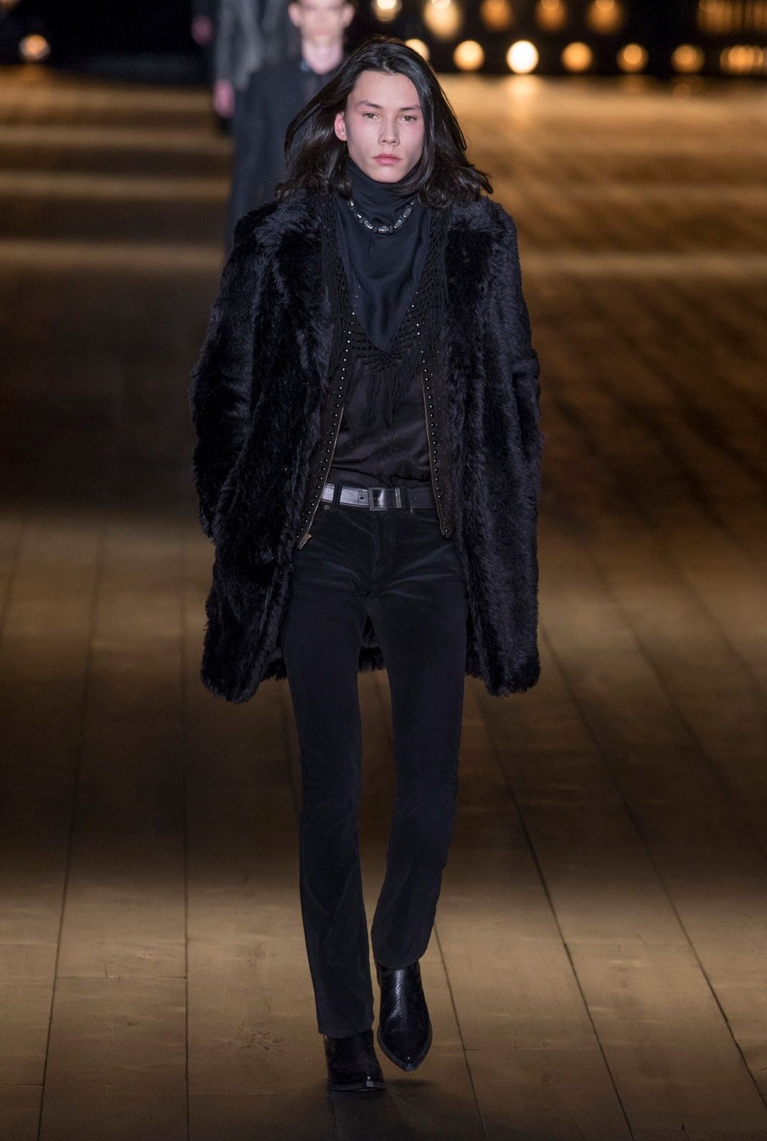 image of Saint Laurent Paris Aw18 Mohair Fur Coat Sz. 50 in Black, Men's (Size Medium)