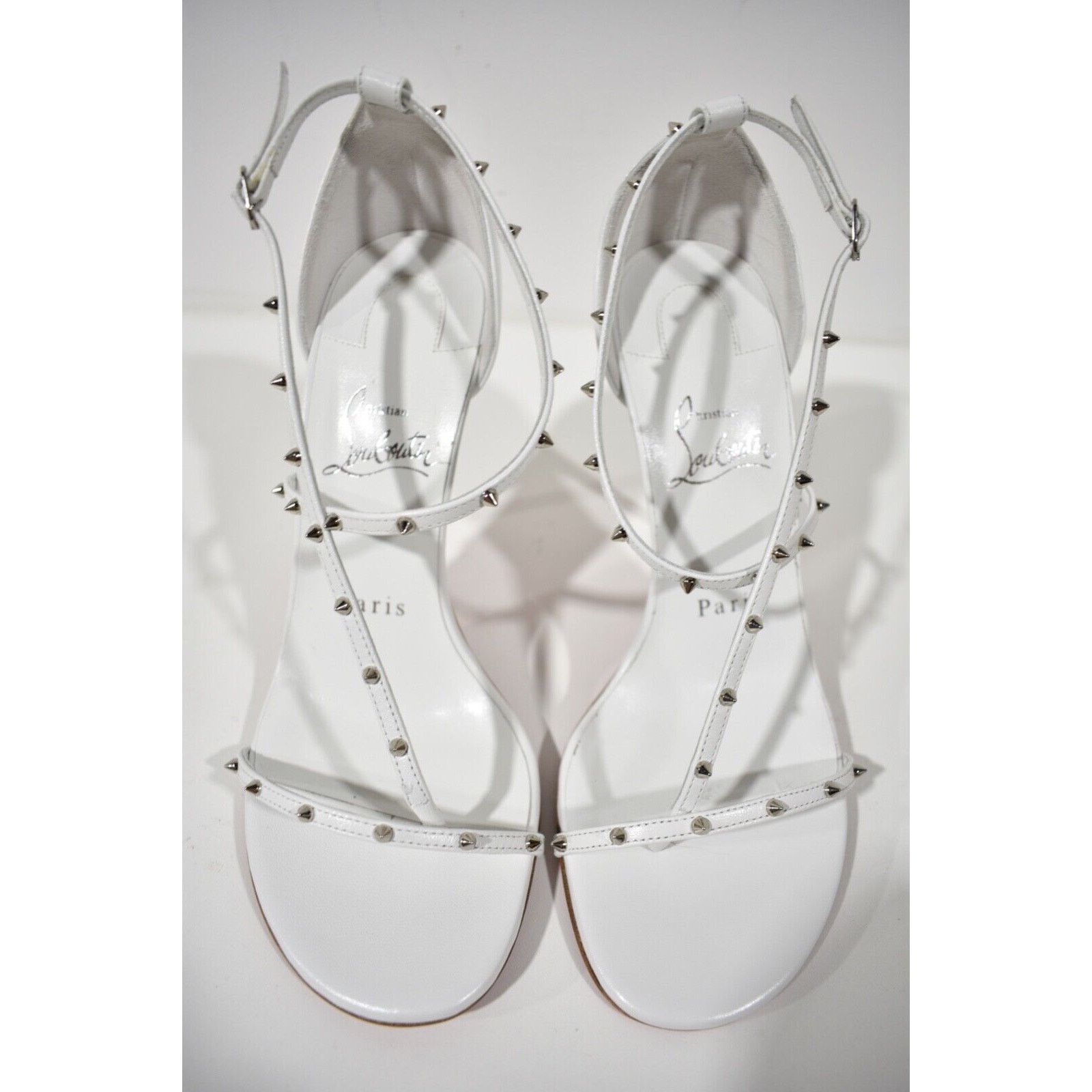 Christian Louboutin Riojana Spikes 100 White Ankle Strappy Sandal Heel Pump 40 Size US 10 / IT 40 - 7 Thumbnail