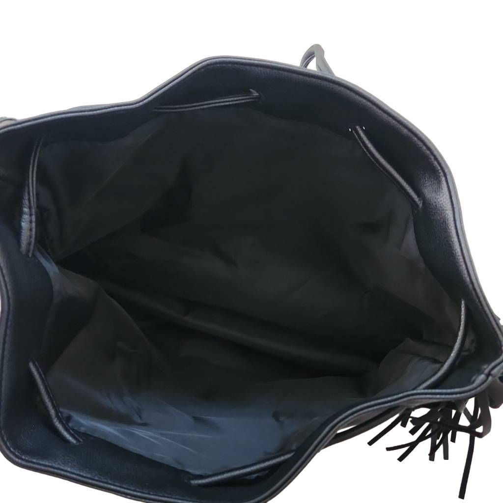 Victoria's Secret Victoria's Secret Black Faux Leather Fringe Hobo Bag Size ONE SIZE - 8 Thumbnail