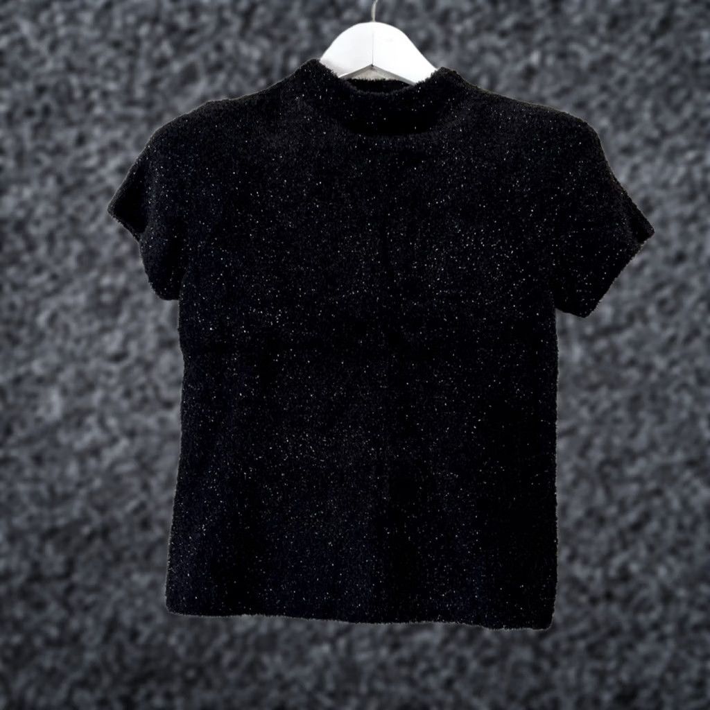 Vintage Sigrid Olsen Womens Sweater Small Black Mock Neck Short Sleeve Knitted Metallic Size S / US 4 / IT 40 - 1 Thumbnail