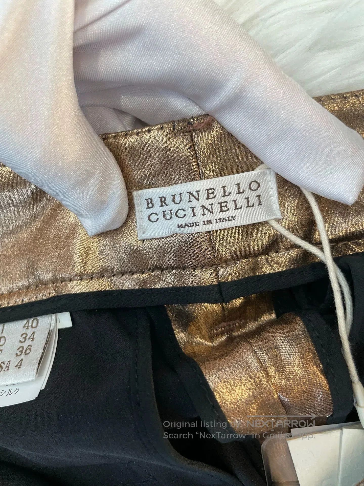 Brunello Cucinelli brunello cucinelli silk casual trousers in gold. Size US 36 / EU 52 - 3 Thumbnail