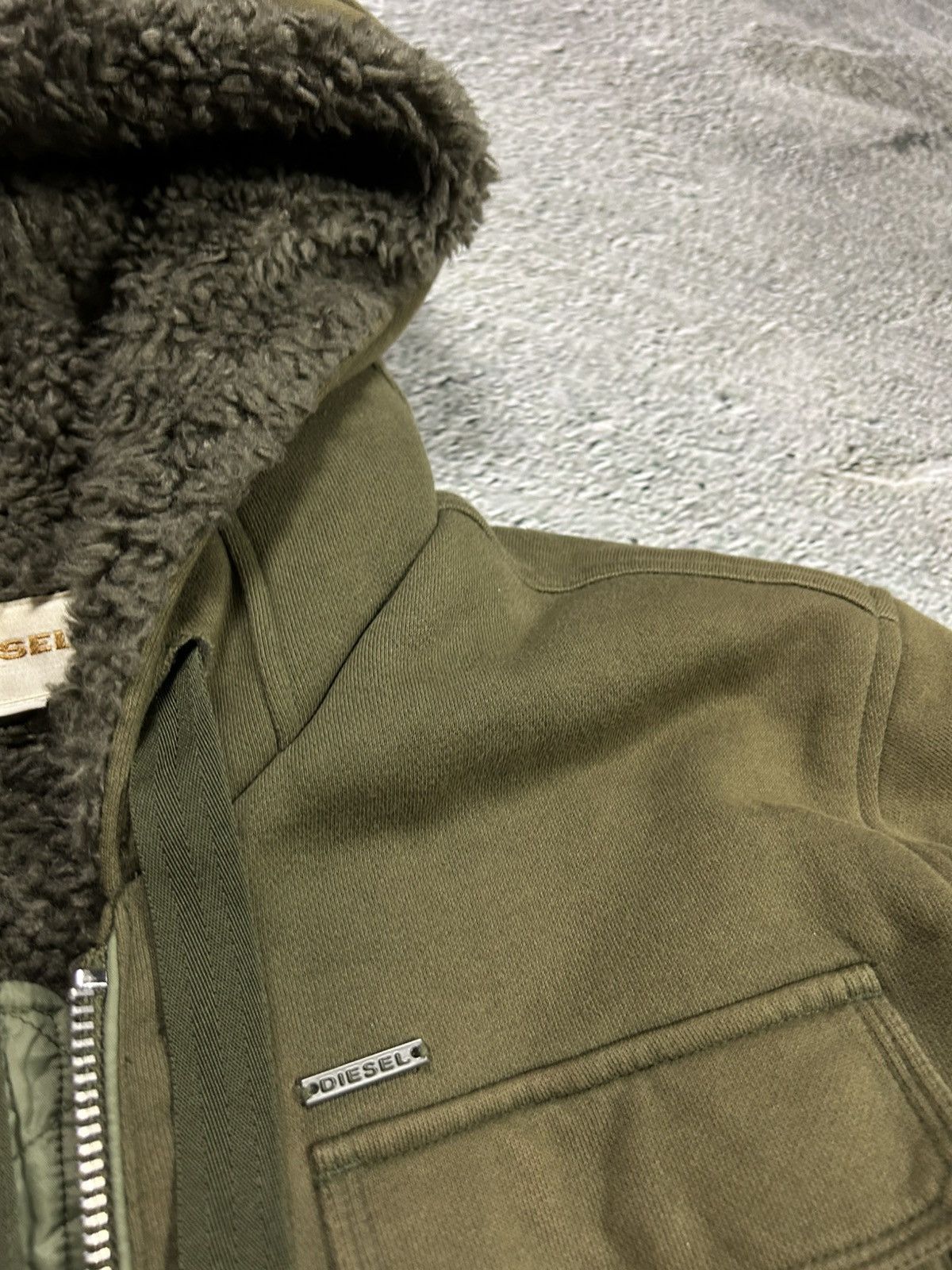 Diesel × Vintage Diesel vintage khaki zip hoodie teddy fur Y2K Japanese Size US XL / EU 56 / 4 - 3 Thumbnail