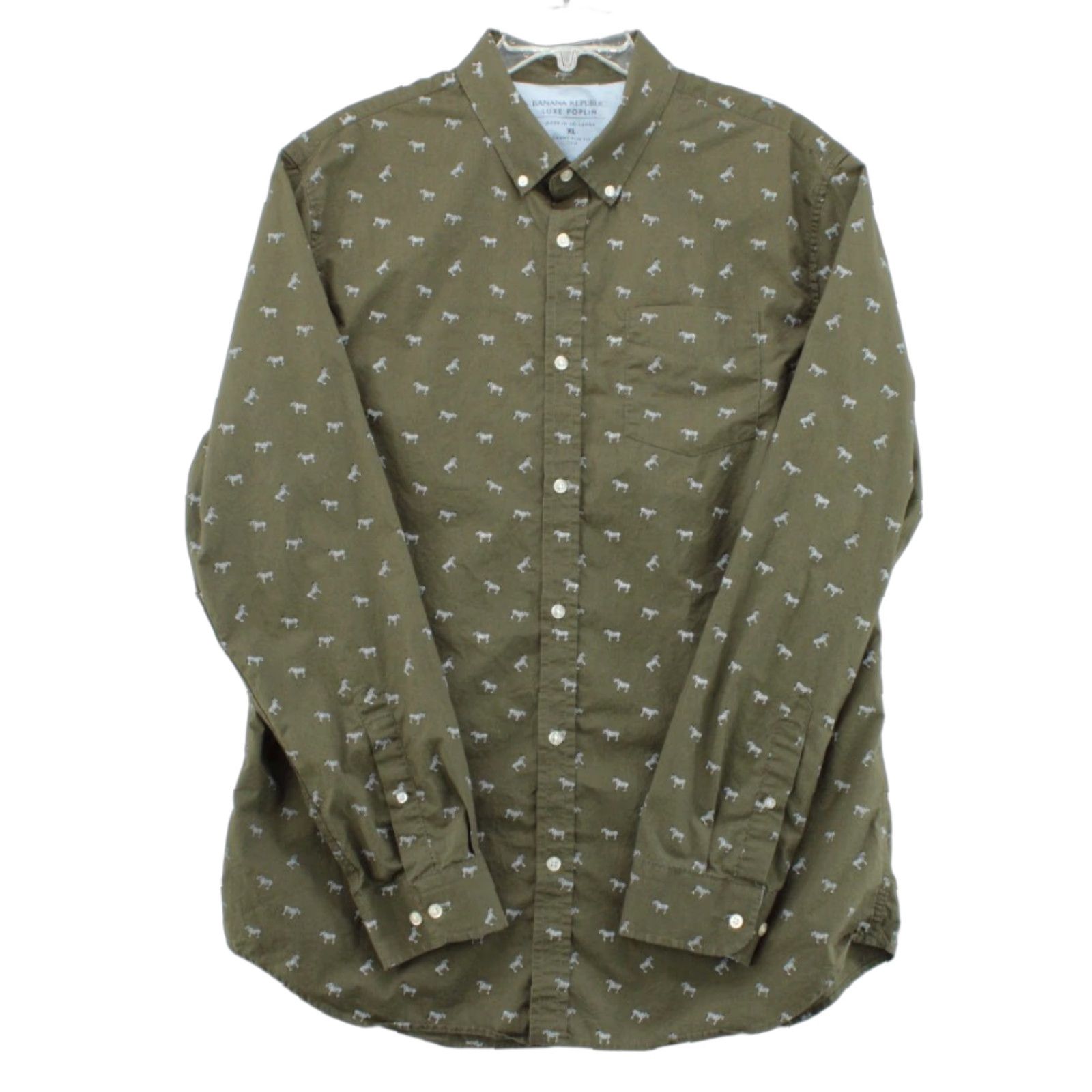 Banana Republic Banana Republic Luxe Poplin Shirt Men’s XL Green Zebra Print Slim Fit Button Up Shirt Size US XL / EU 56 / 4 - 1 Thumbnail