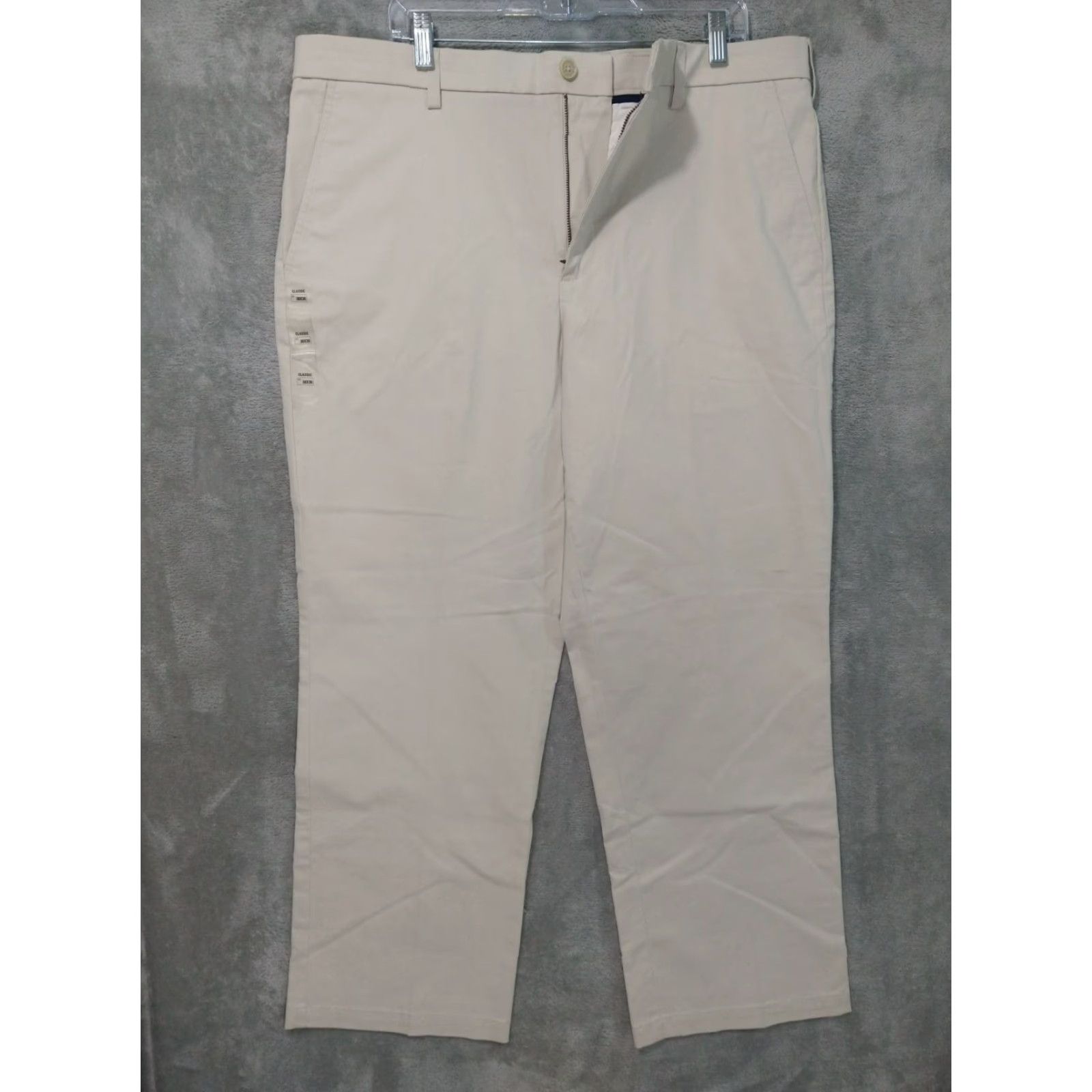 Croft & Barrow Croft & Barrow Pants Mens 38x30 Khaki Classic Flat Front Easy Care Stretch Cotton Polyester Spandex Beig e Size US 38 / EU 54 - 2 Thumbnail